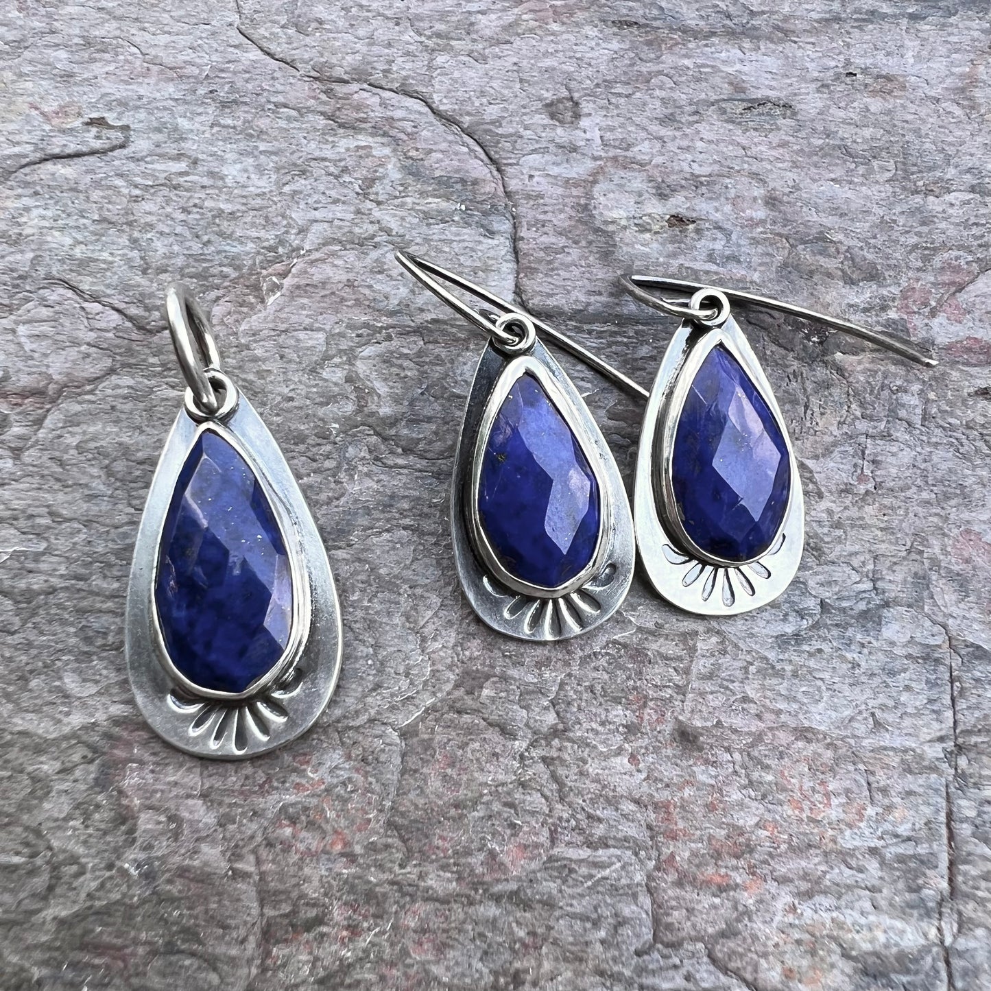Lapis Lazuli Sterling Silver Teardrop Earrings - Handmade One-of-a-kind Earrings