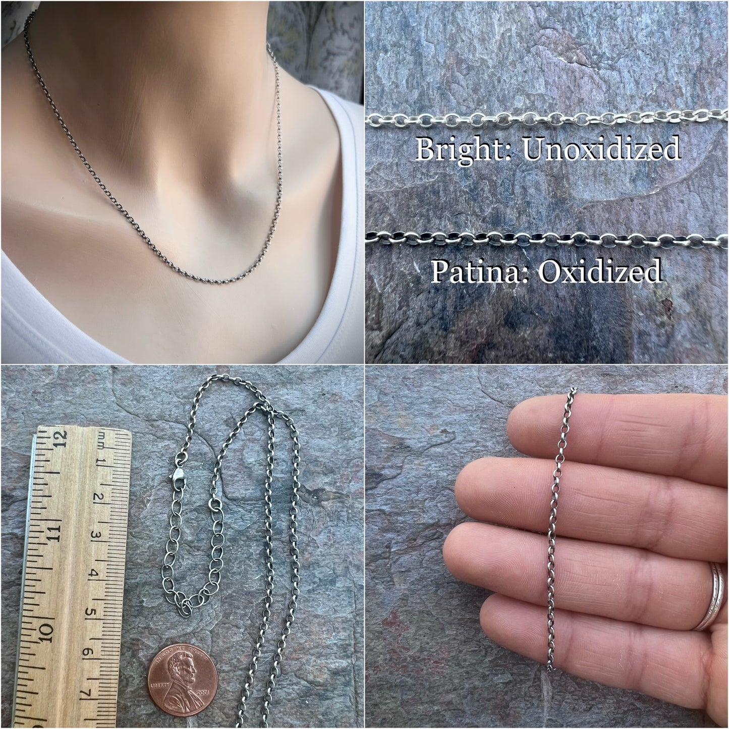 Sterling Silver Lightweight Oval Cable Chain with Sterling Silver Lobster Claw Clasp and 3-inch Extender (2x2.5mm Link Size)