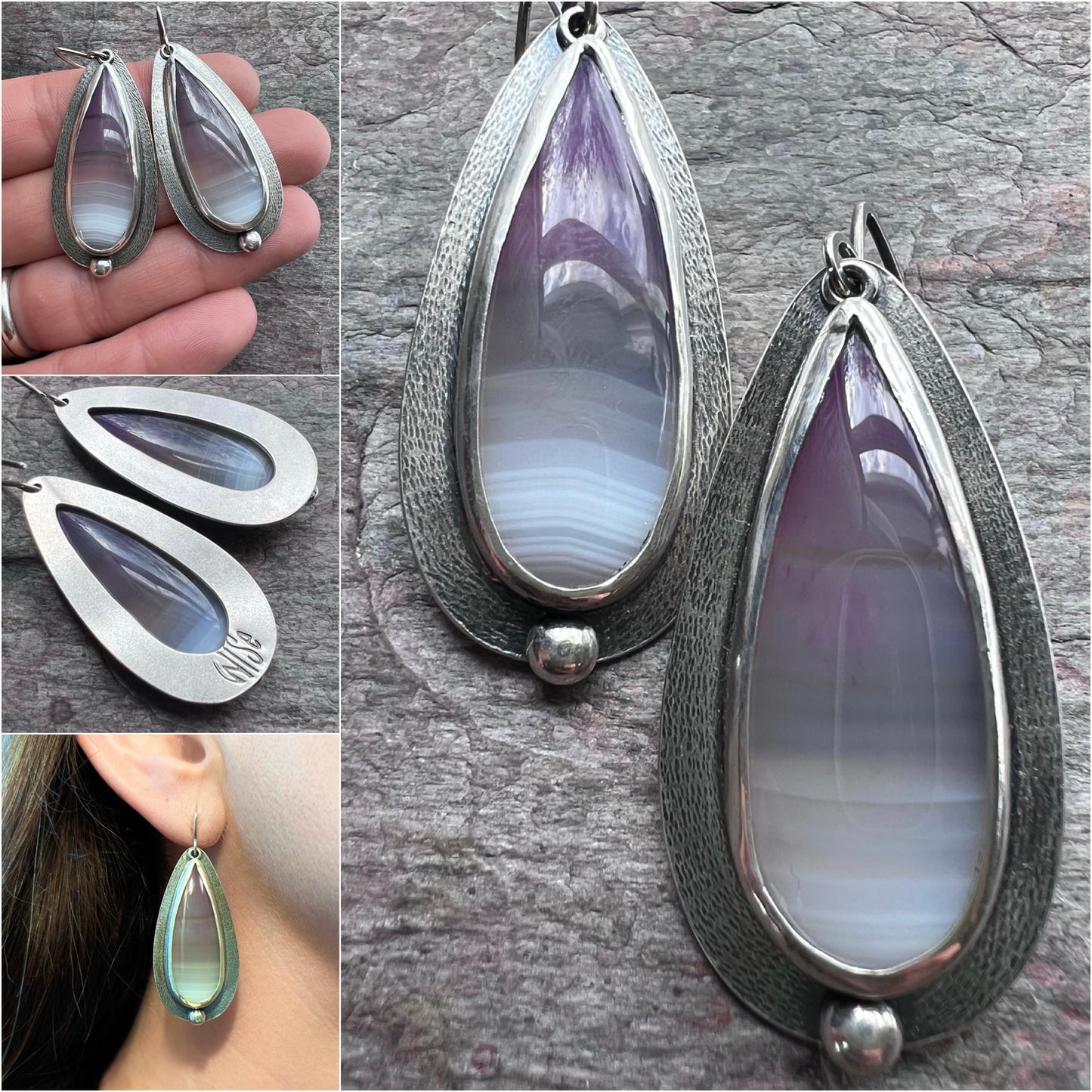 Purple Fluorite Sterling Silver Earrings - Handmade One-of-a-kind Earrings
