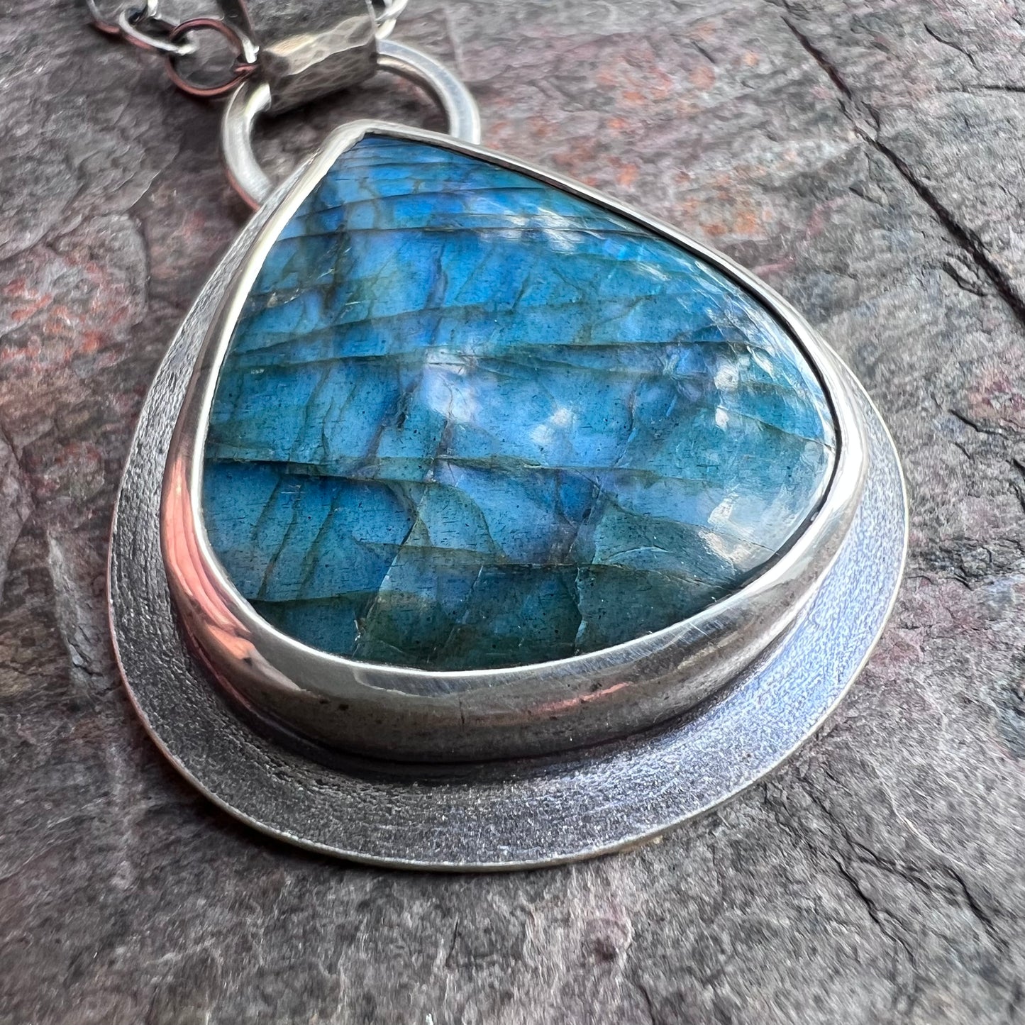 Labradorite Sterling Silver Necklace - Handmade One-of-a-kind Labradorite Teardrop Pendant on Sterling Silver Chain