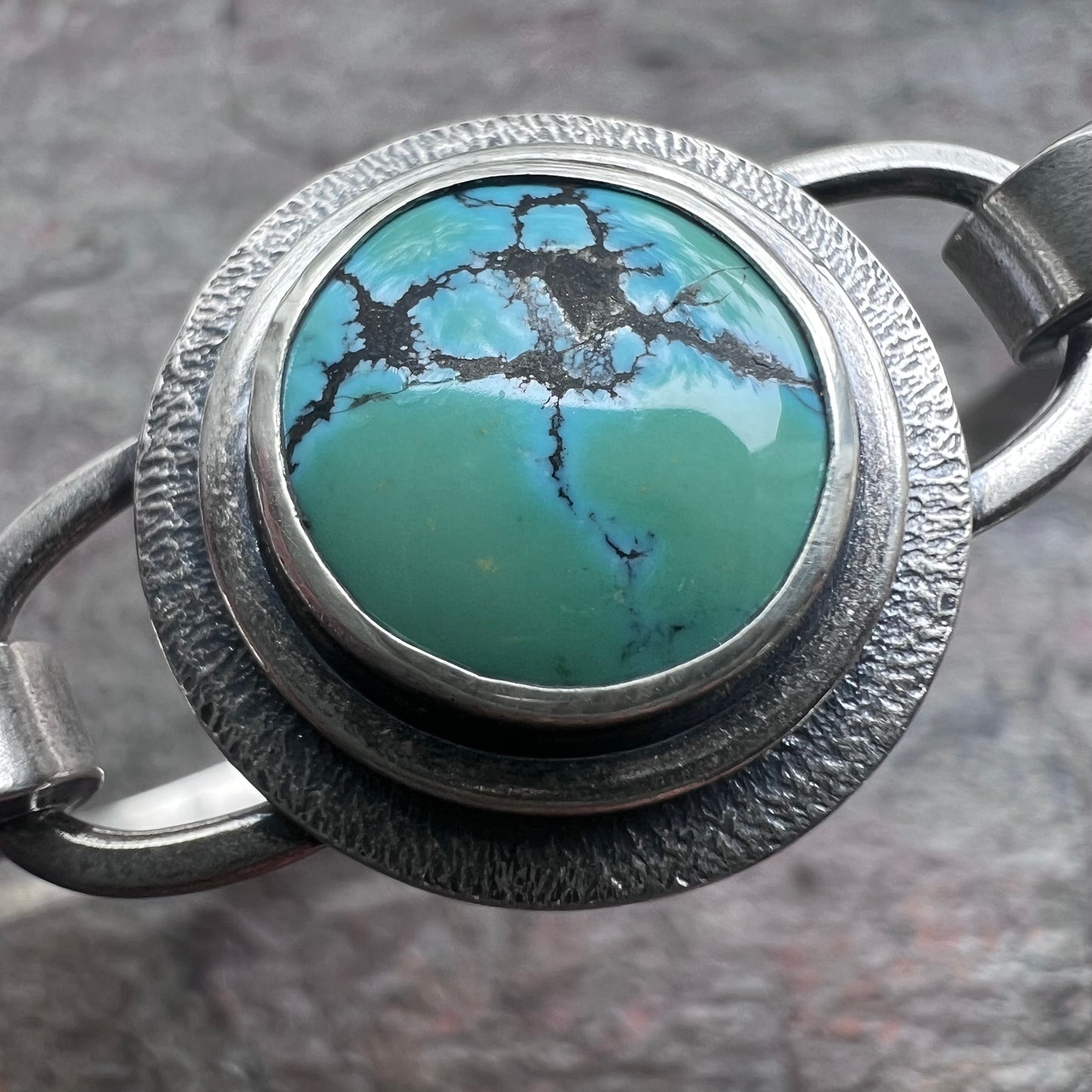 Turquoise Sterling Silver Bracelet - Handmade One-of-a-kind Tension Cuff Bracelet