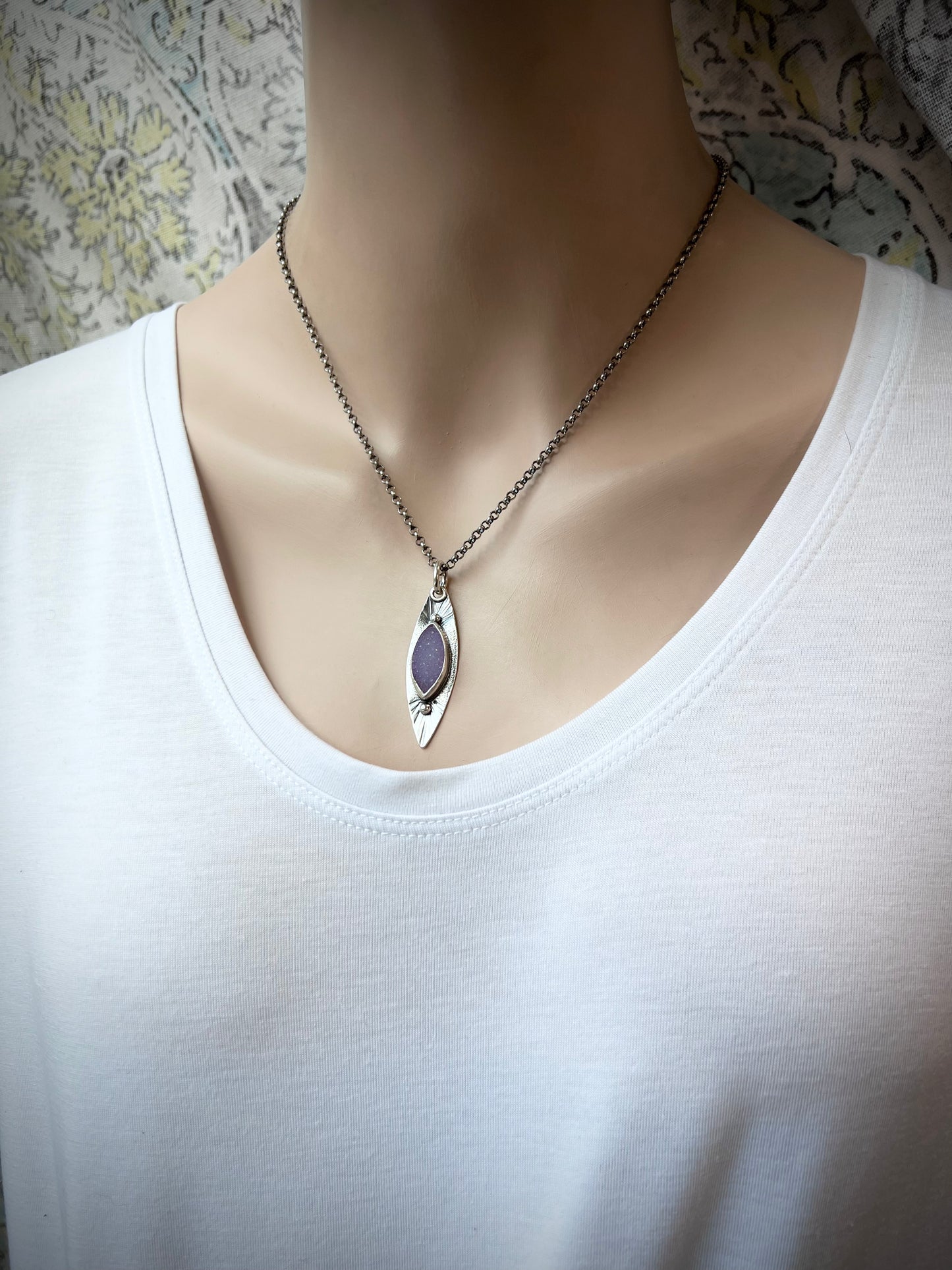 Sterling Silver Druzy Pendant - Handmade One-of-a-kind Druzy Marquise Pendant