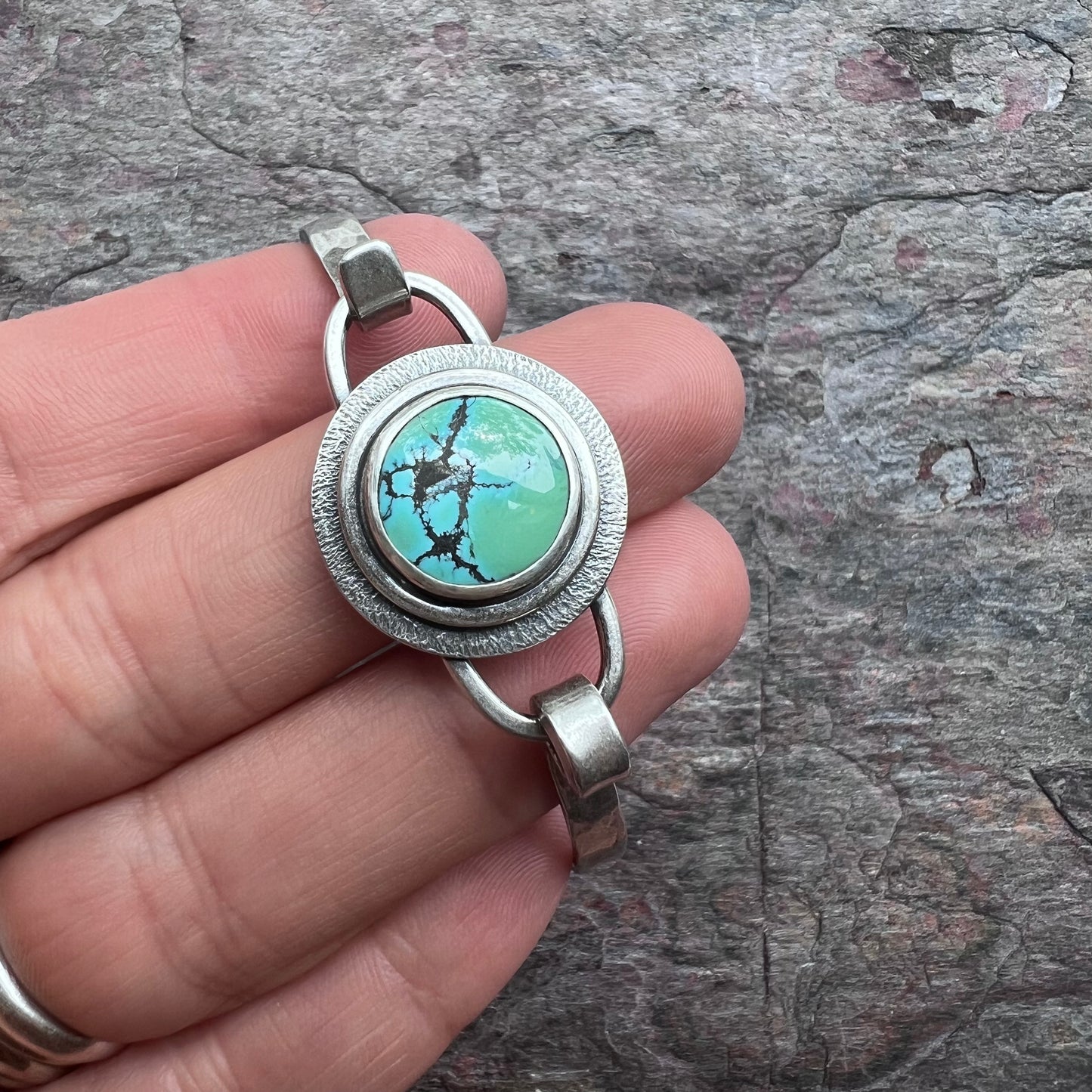 Turquoise Sterling Silver Bracelet - Handmade One-of-a-kind Tension Cuff Bracelet
