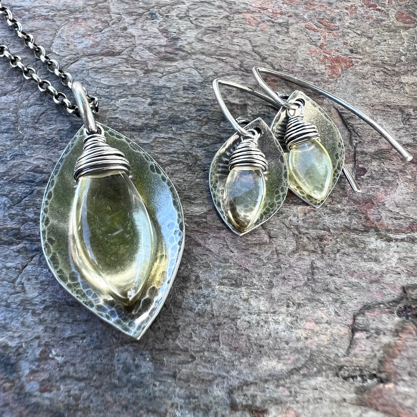 Lemon Quartz and Sterling Silver Necklace - Lemon Quartz and Sterling Silver Marquise Pendant on Sterling Silver Chain