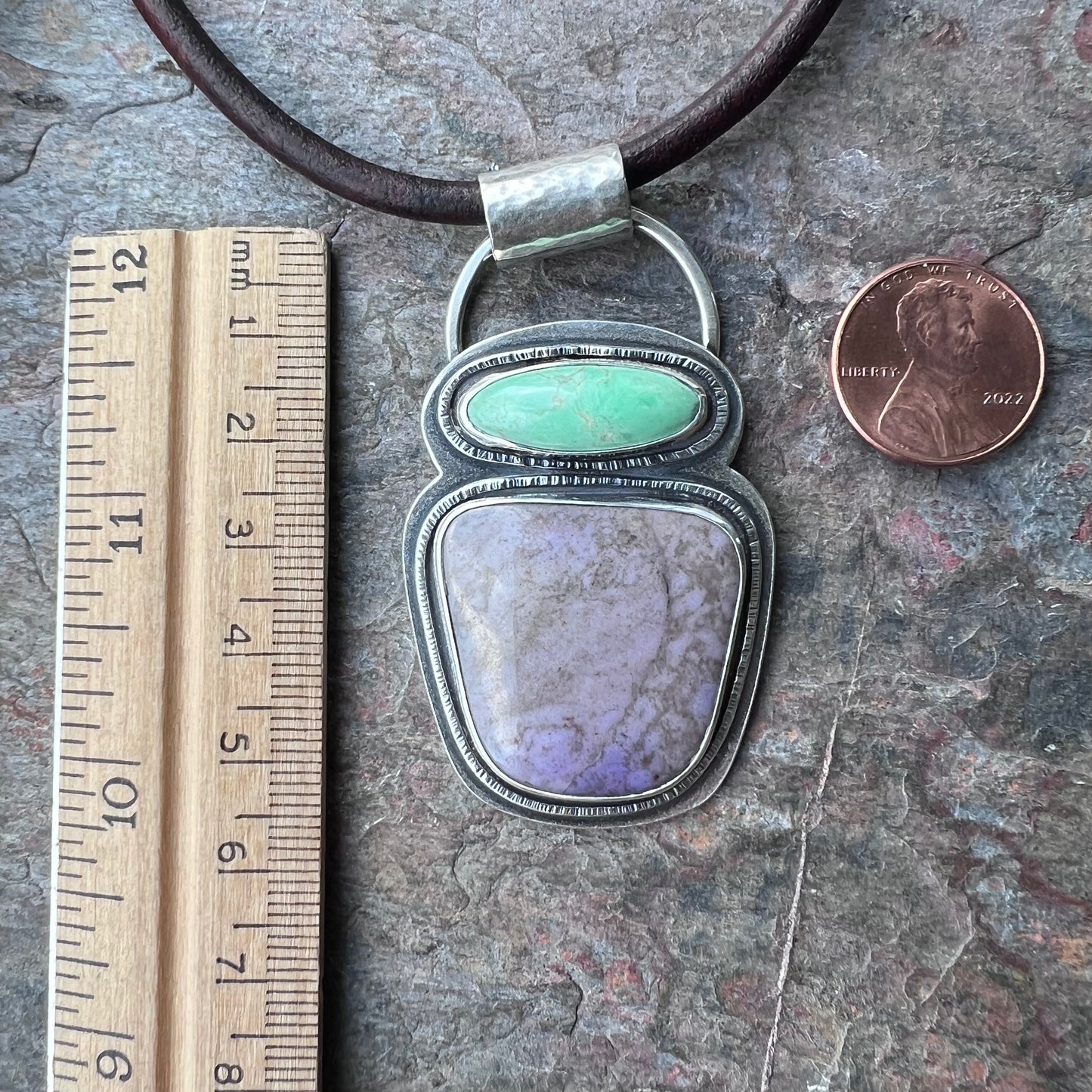 Variscite and Jade Sterling Silver Necklace - Handmade One-of-a-kind Pendant on Genuine Leather