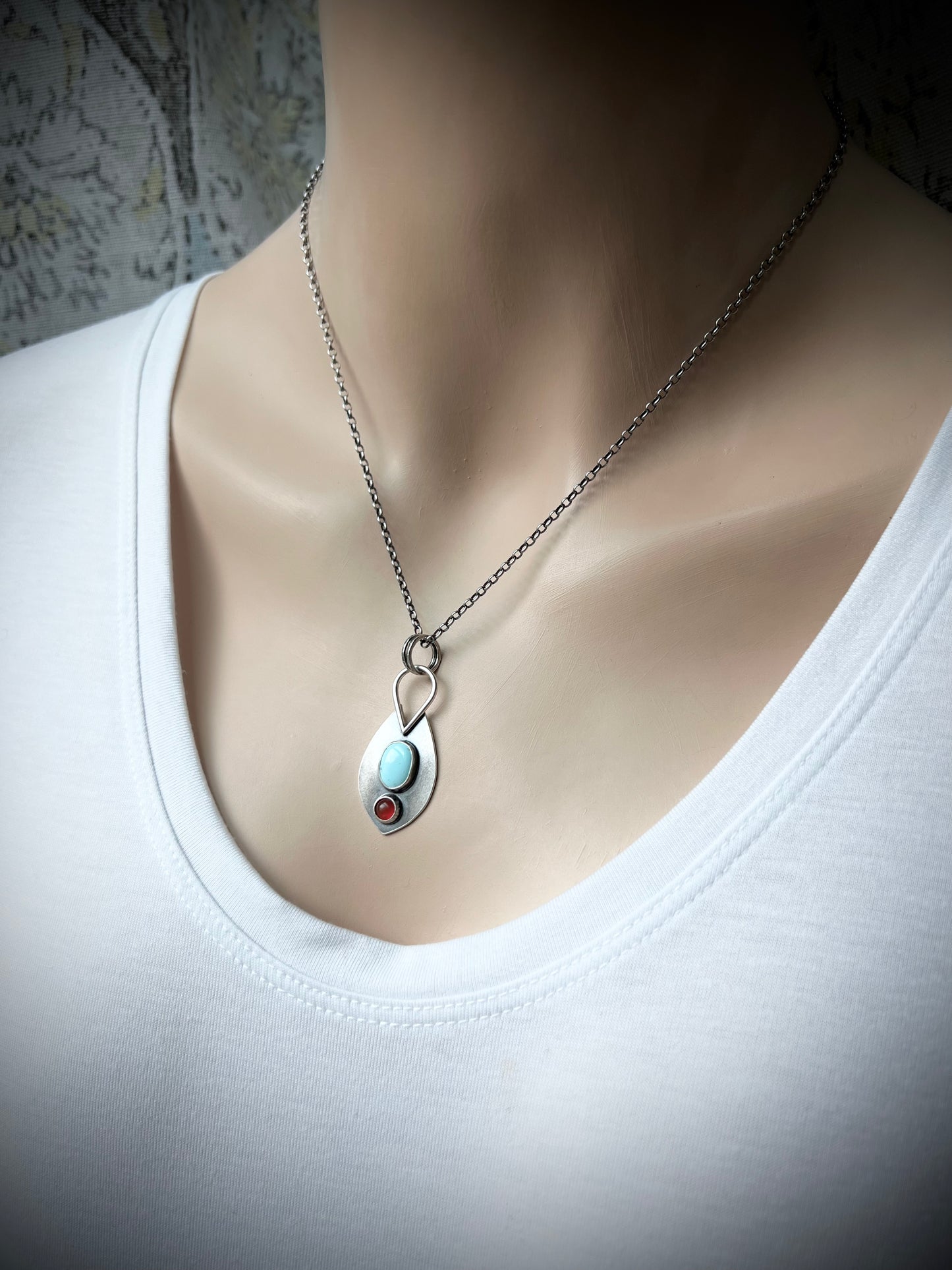 Turquoise and Carnelian Pendant - Handmade One-of-a-kind Pendant
