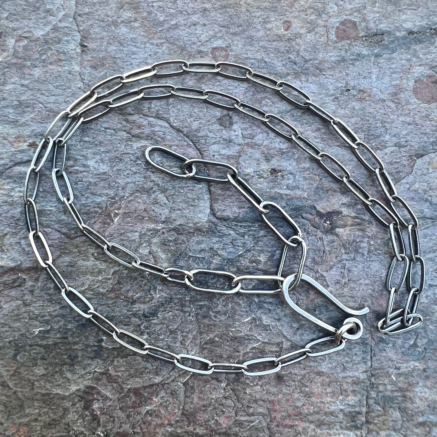 Sterling Silver Rectangular Cable Chain with Handmade Hook Clasp and 3-inch Extender (3.25x8mm Link Size)