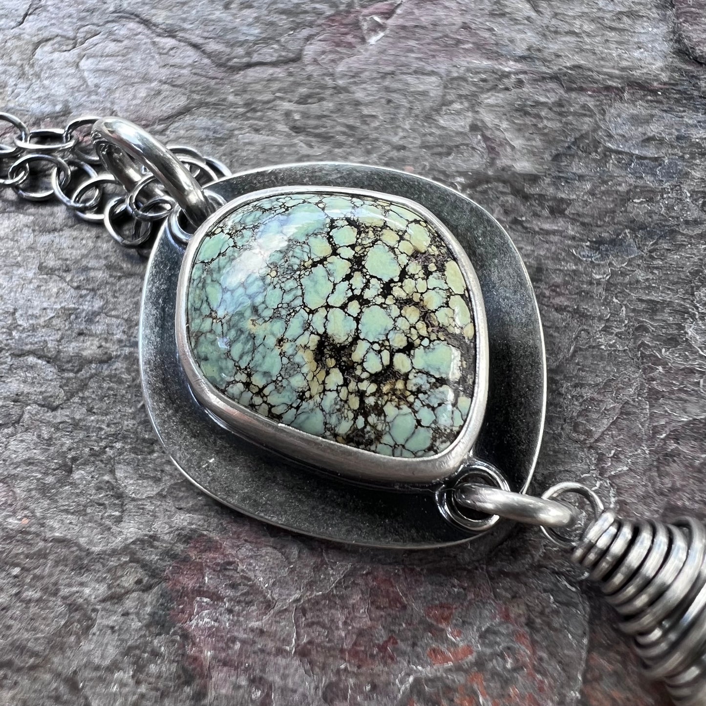 Sterling Silver Variscite and Citrine Necklace - One-of-a-Kind Pendant on Sterling Silver Chain
