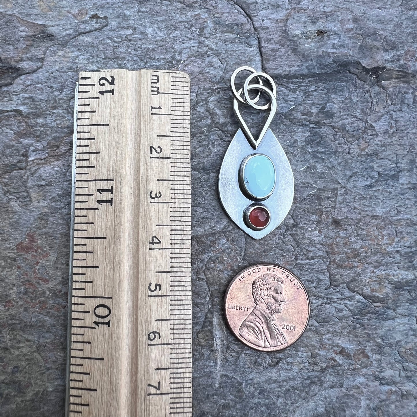 Turquoise and Carnelian Pendant - Handmade One-of-a-kind Pendant