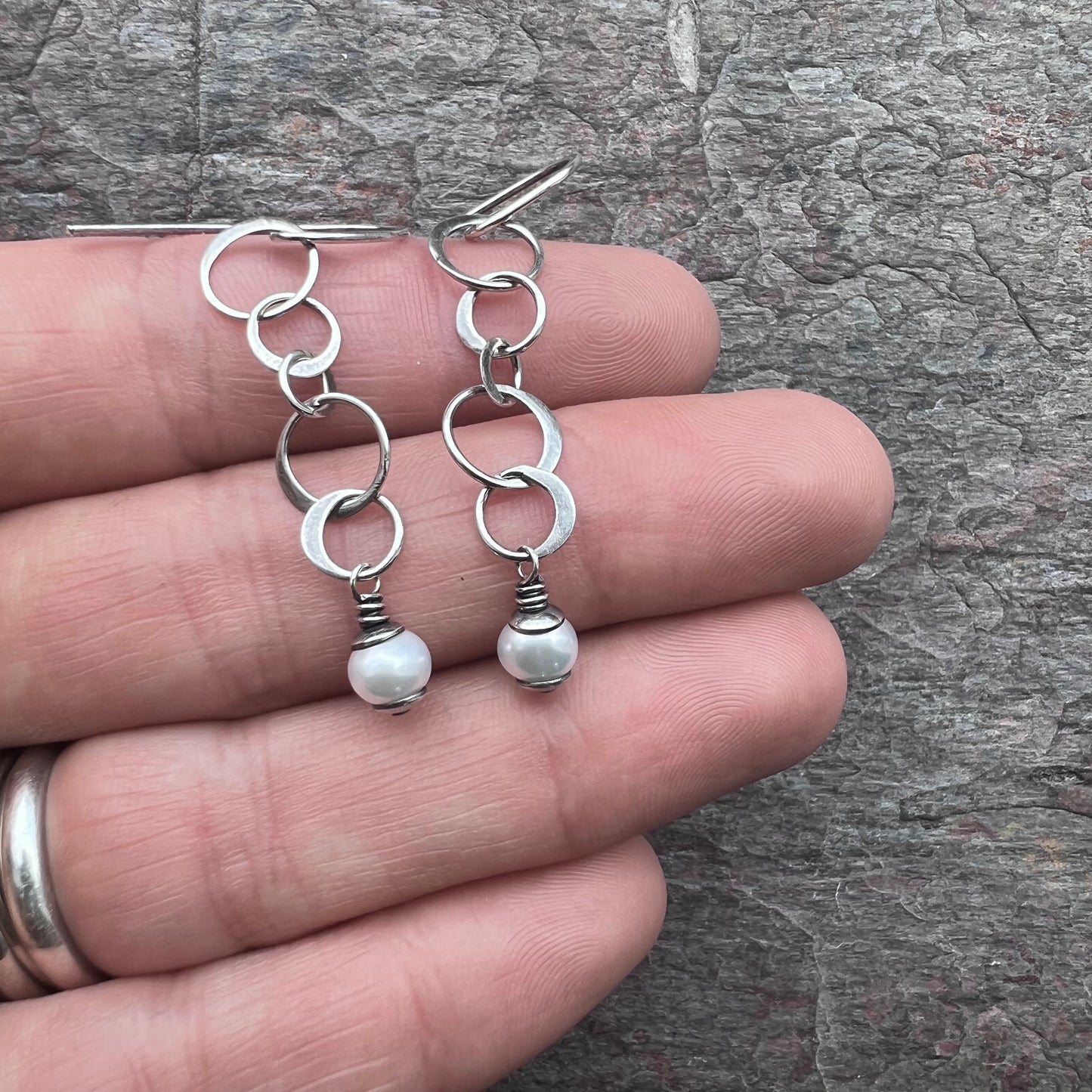Pearl and Sterling Silver Chain Earrings