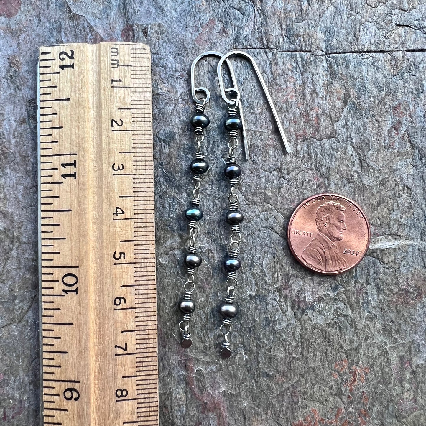 Sterling Silver and Black Pearl Earrings - Genuine Pearls Wrapped in Sterling Silver Wire