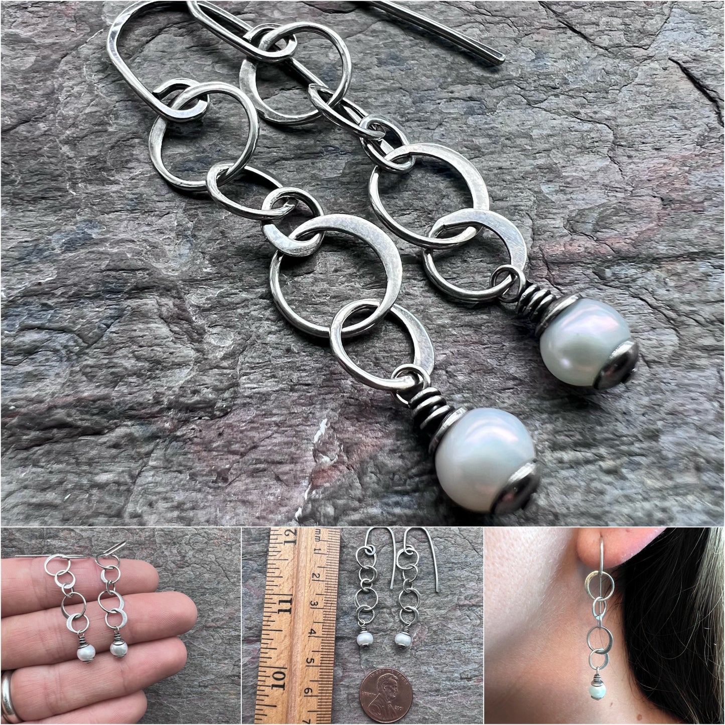 Pearl and Sterling Silver Chain Earrings