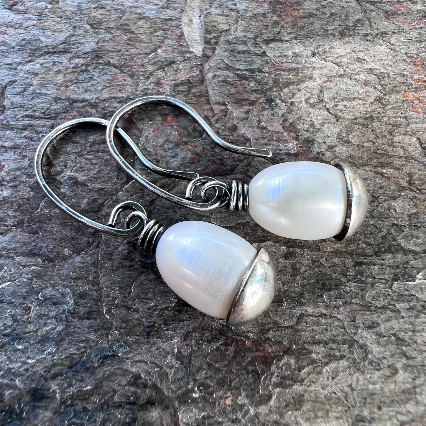 Sterling Silver Pearl Earrings - Handmade Silver Dangle Earrings with Genuine Pearls