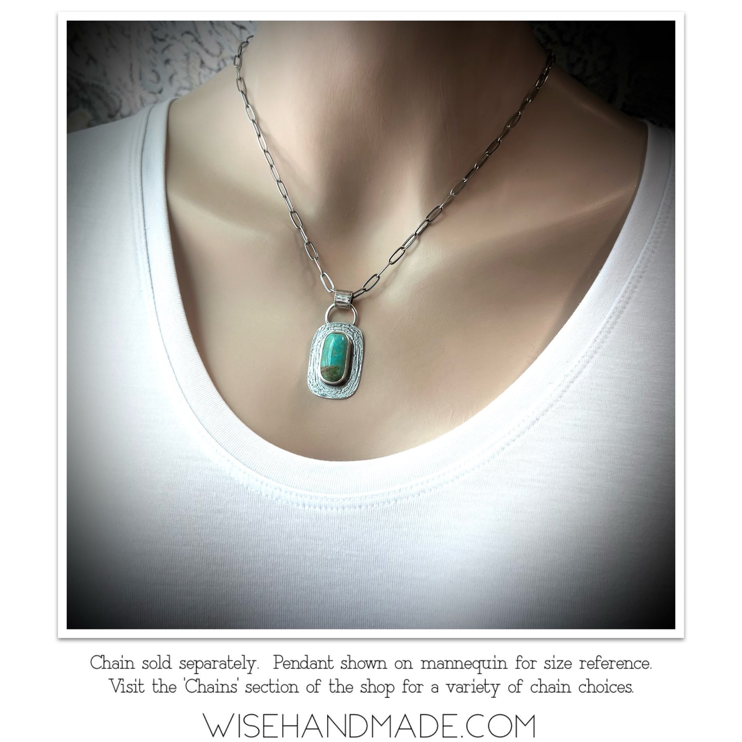 Turquoise Sterling Silver Rectangular Pendant - One-of-a-Kind Handmade Pendant
