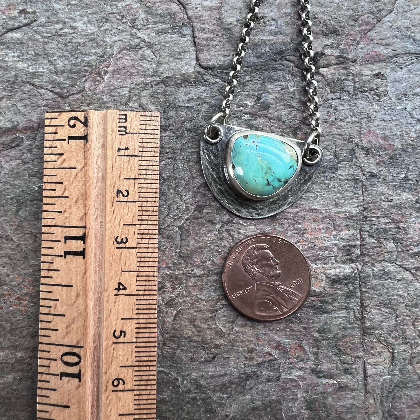 Sterling Silver Turquoise Half Moon Pendant - One-of-a-Kind Turquoise Semicircle Necklace