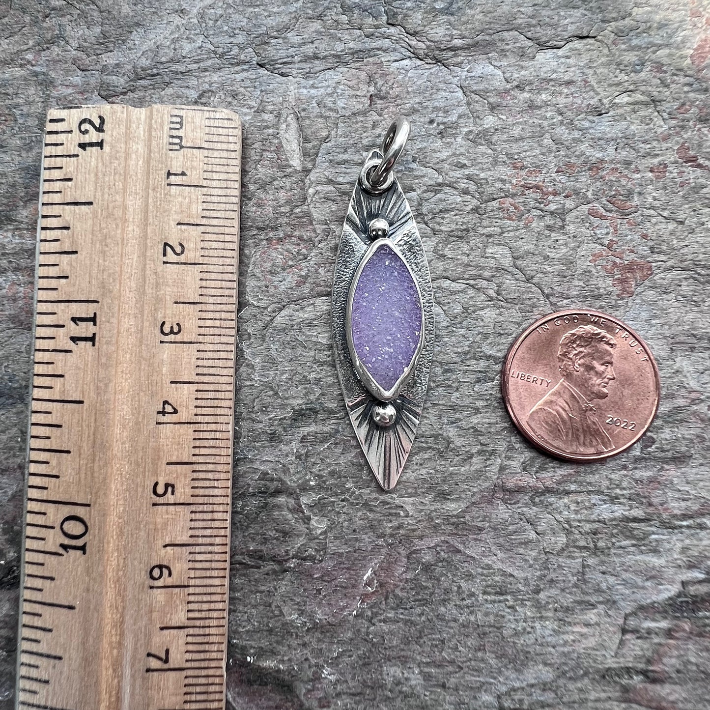 Sterling Silver Druzy Pendant - Handmade One-of-a-kind Druzy Marquise Pendant