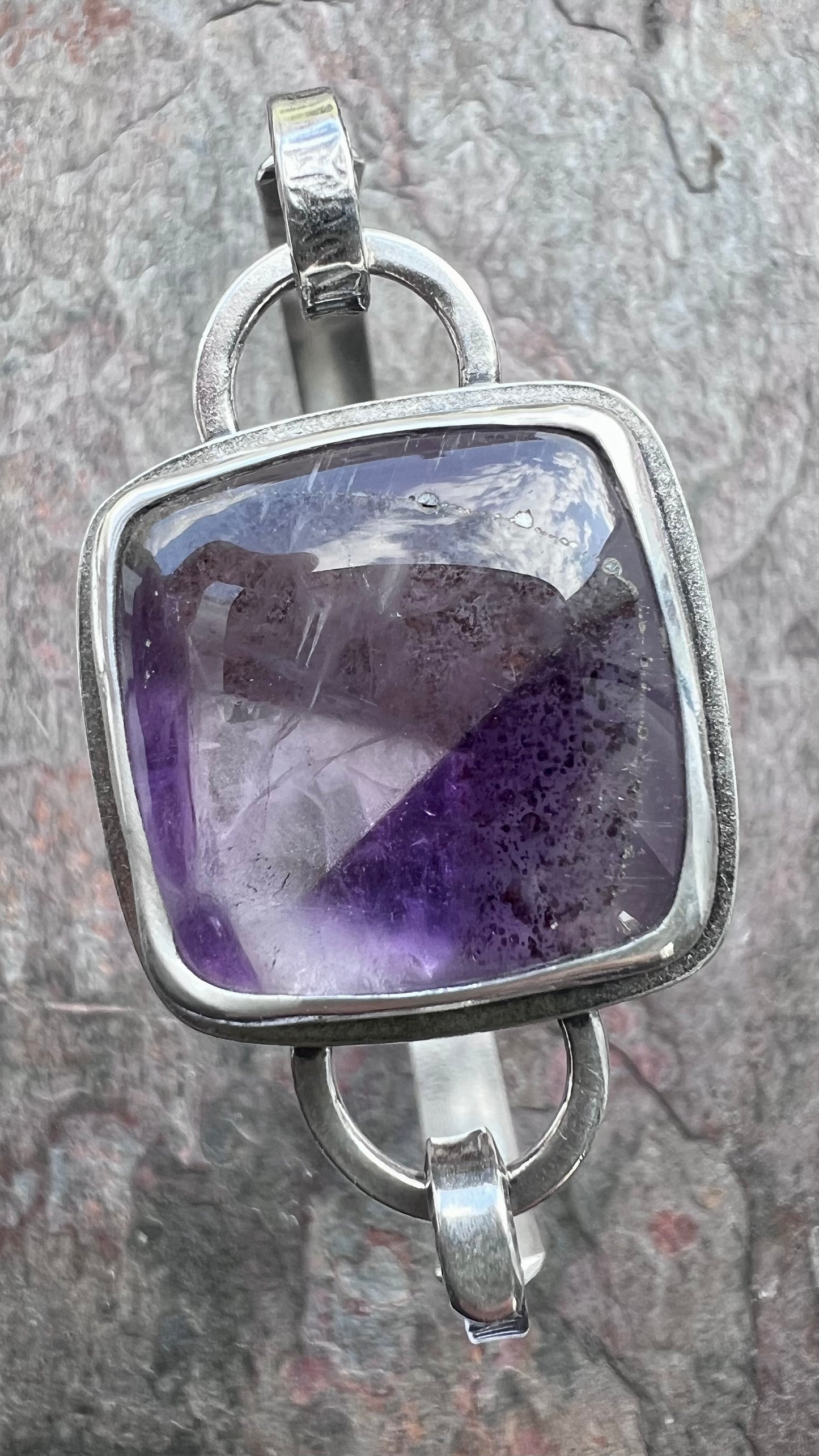 Amethyst Sterling Silver Bracelet - Handmade One-of-a-kind Tension Cuff Bracelet