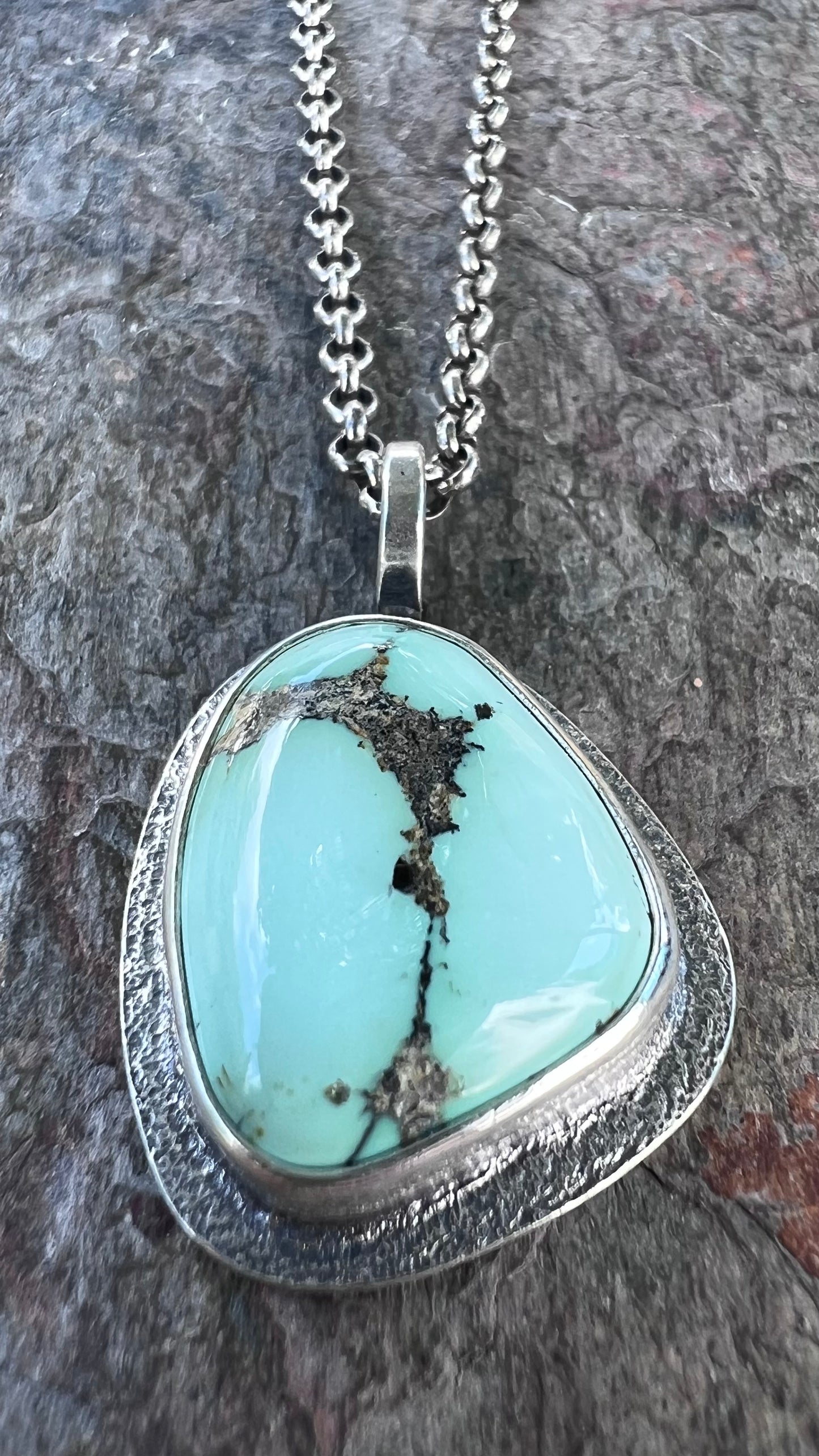 Sterling Silver Turquoise Freeform Necklace - One-of-a-Kind Turquoise Pendant on Sterling Silver Chain
