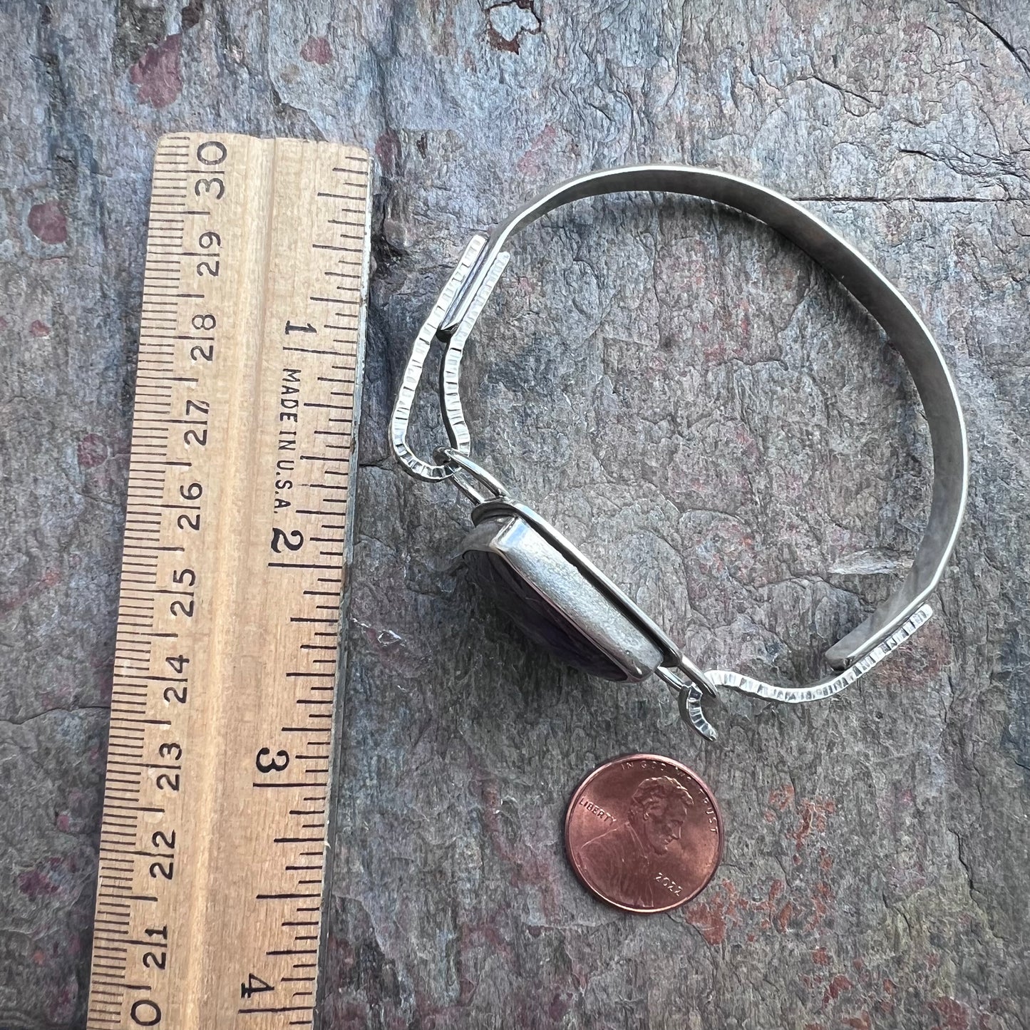 Amethyst Sterling Silver Bracelet - Handmade One-of-a-kind Tension Cuff Bracelet
