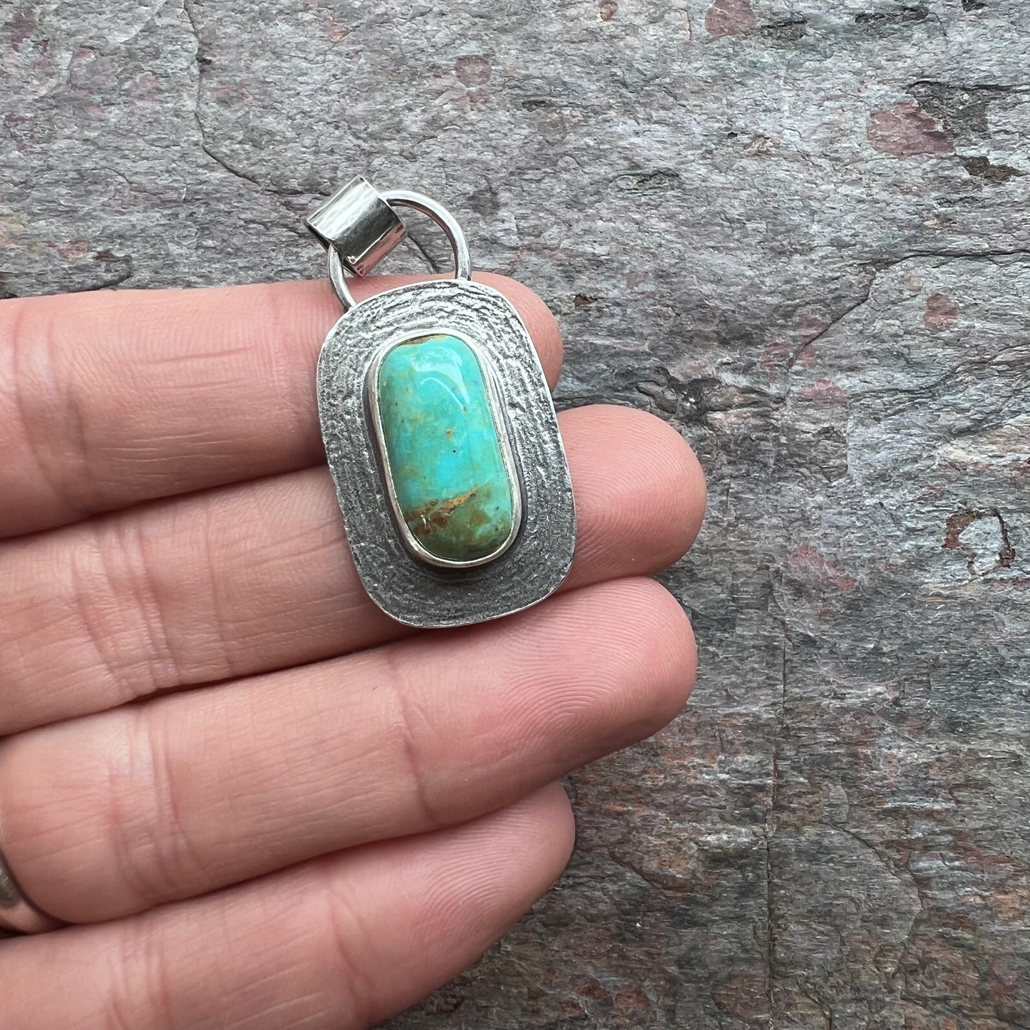 Turquoise Sterling Silver Rectangular Pendant - One-of-a-Kind Handmade Pendant