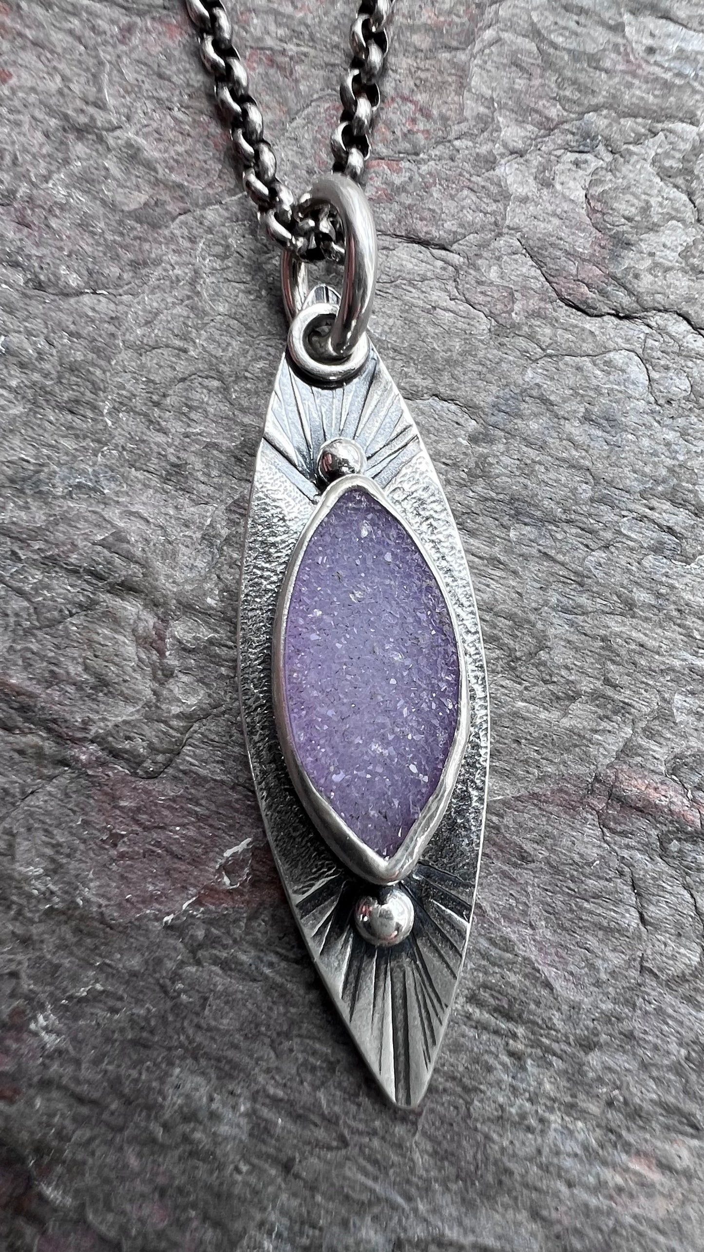 Sterling Silver Druzy Pendant - Handmade One-of-a-kind Druzy Marquise Pendant