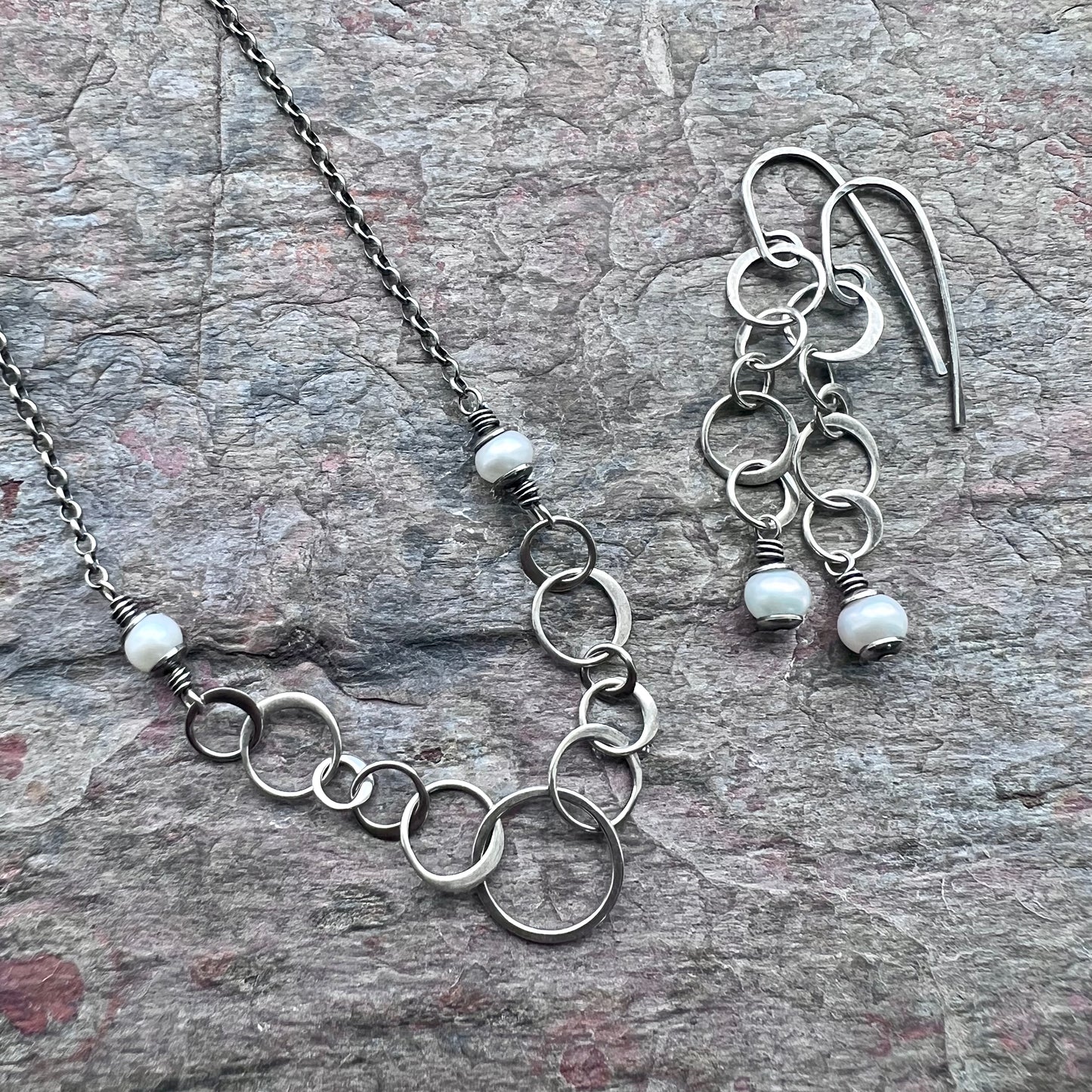 Pearl and Sterling Silver Chain Earrings
