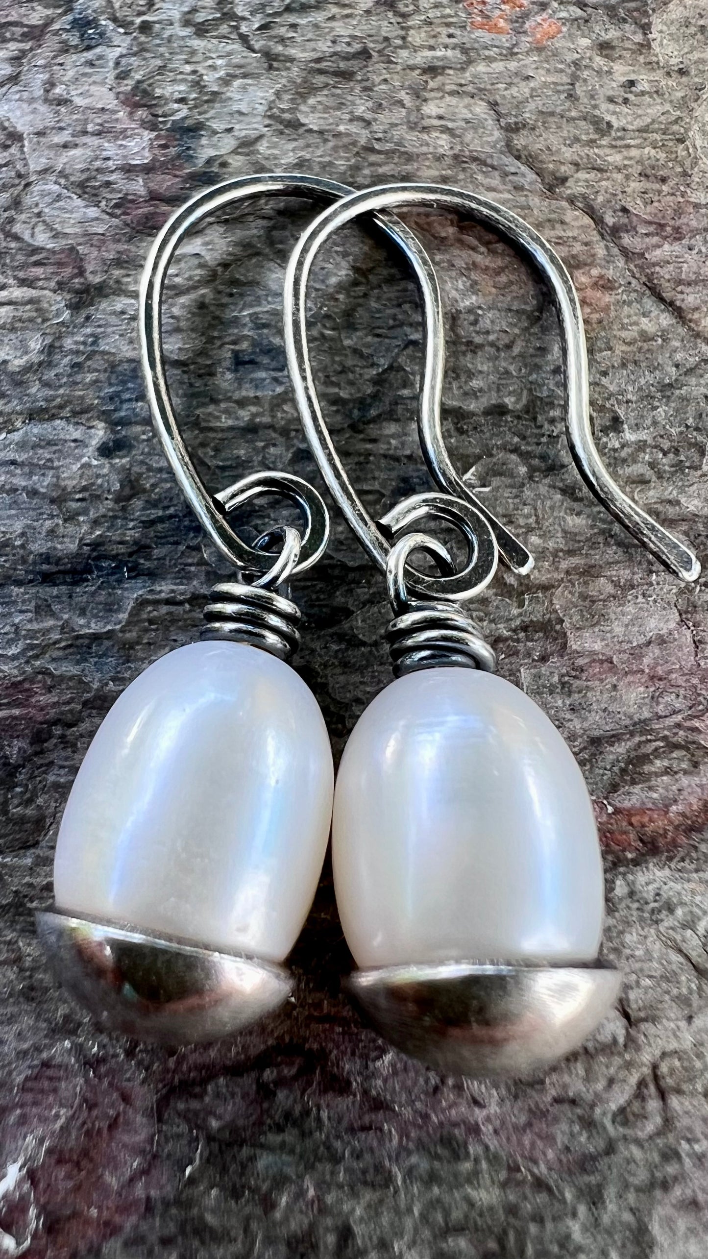 Sterling Silver Pearl Earrings - Handmade Silver Dangle Earrings with Genuine Pearls