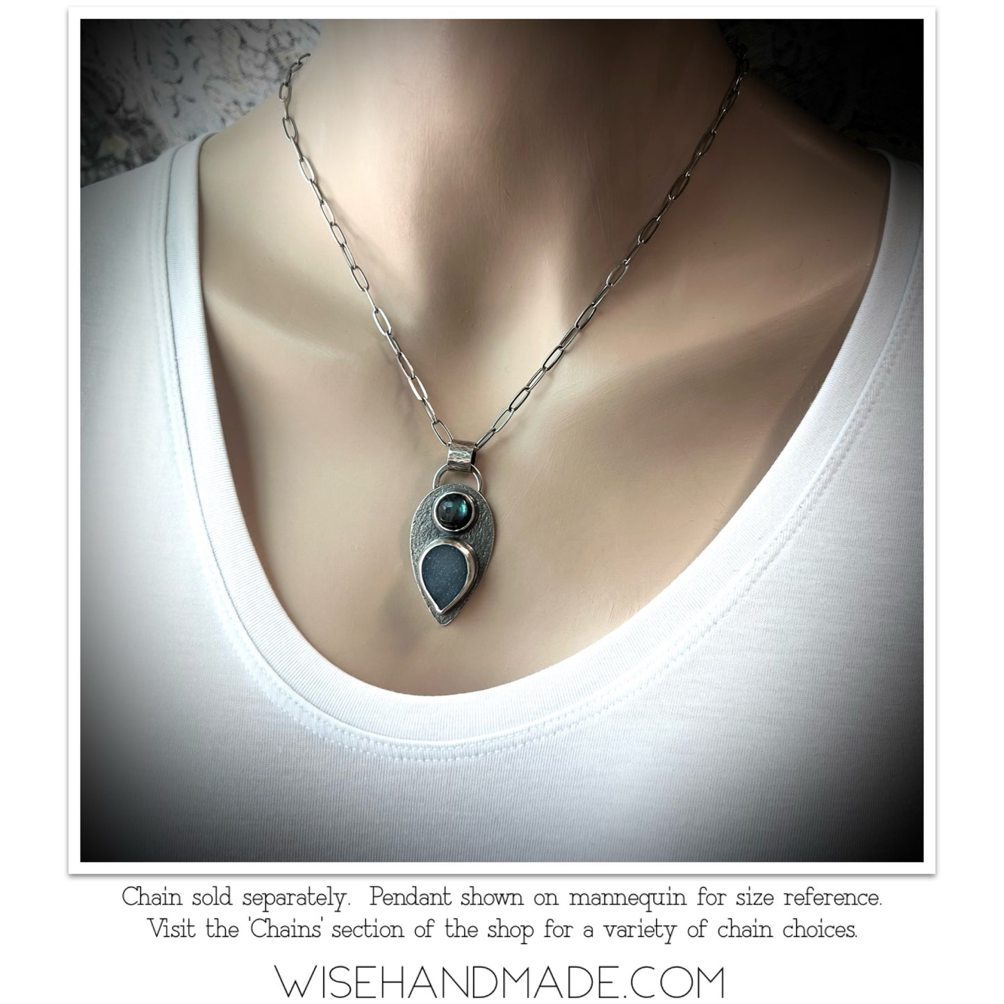 Labradorite and Agate Druzy Sterling Silver Pendant - One-of-a-Kind Handmade Pendant