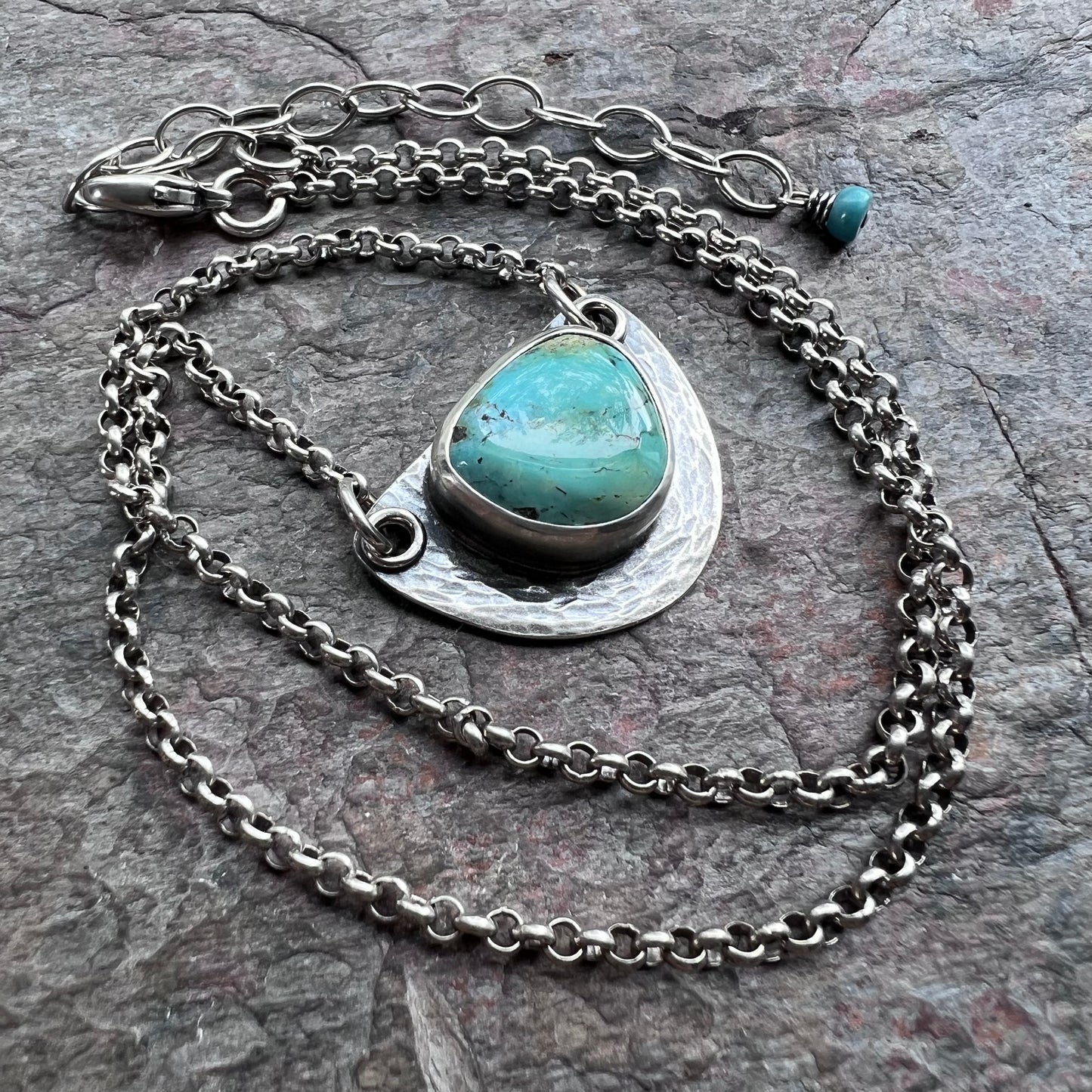 Sterling Silver Turquoise Half Moon Pendant - One-of-a-Kind Turquoise Semicircle Necklace