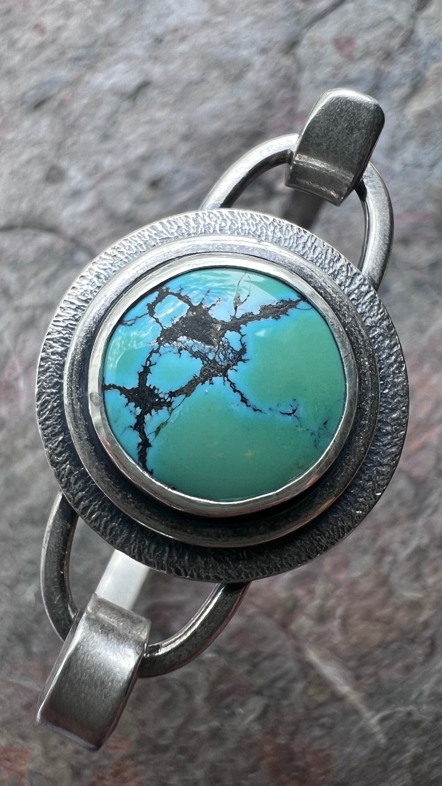 Turquoise Sterling Silver Bracelet - Handmade One-of-a-kind Tension Cuff Bracelet
