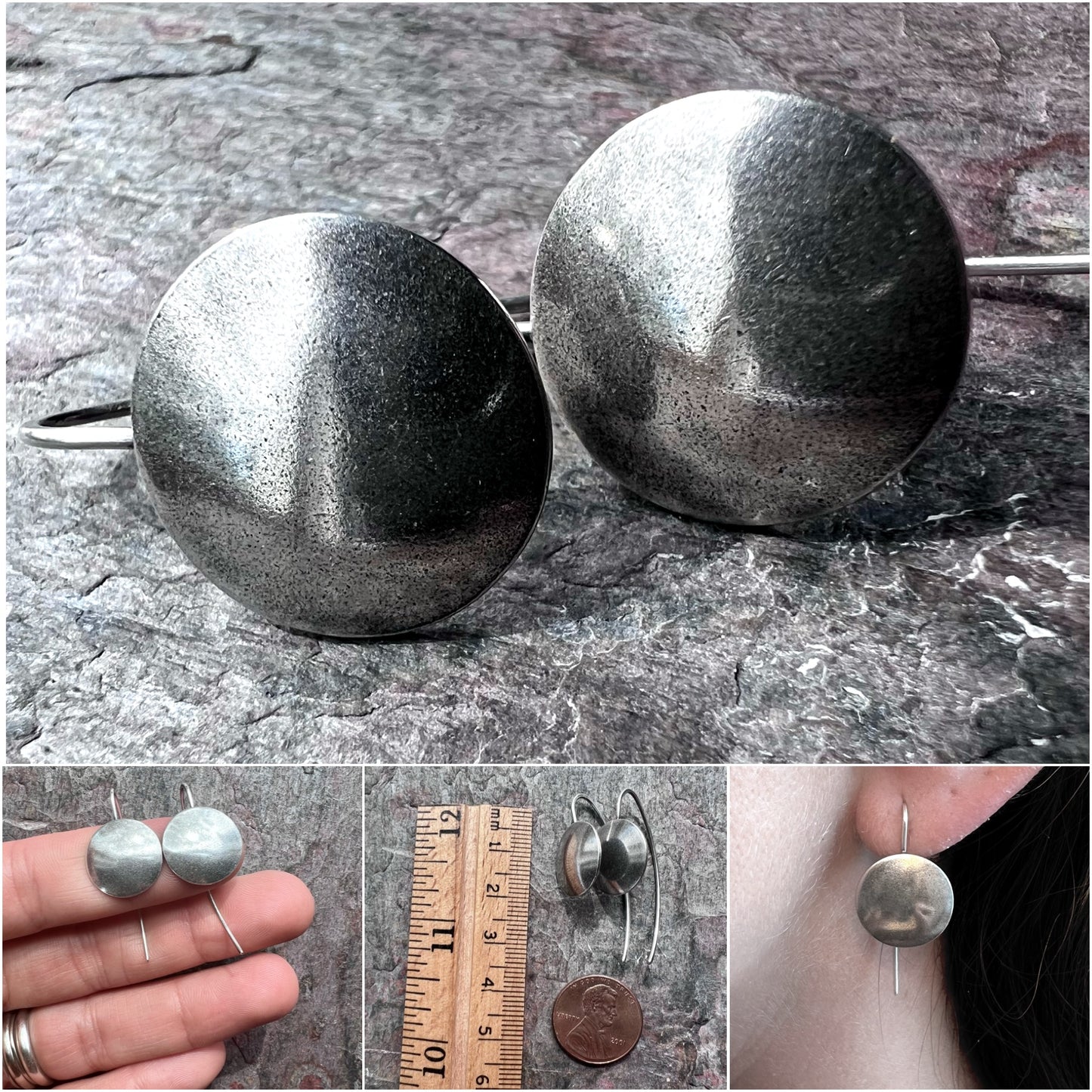 Sterling Silver Domed Circle Earrings - Handmade Sterling Silver Earrings