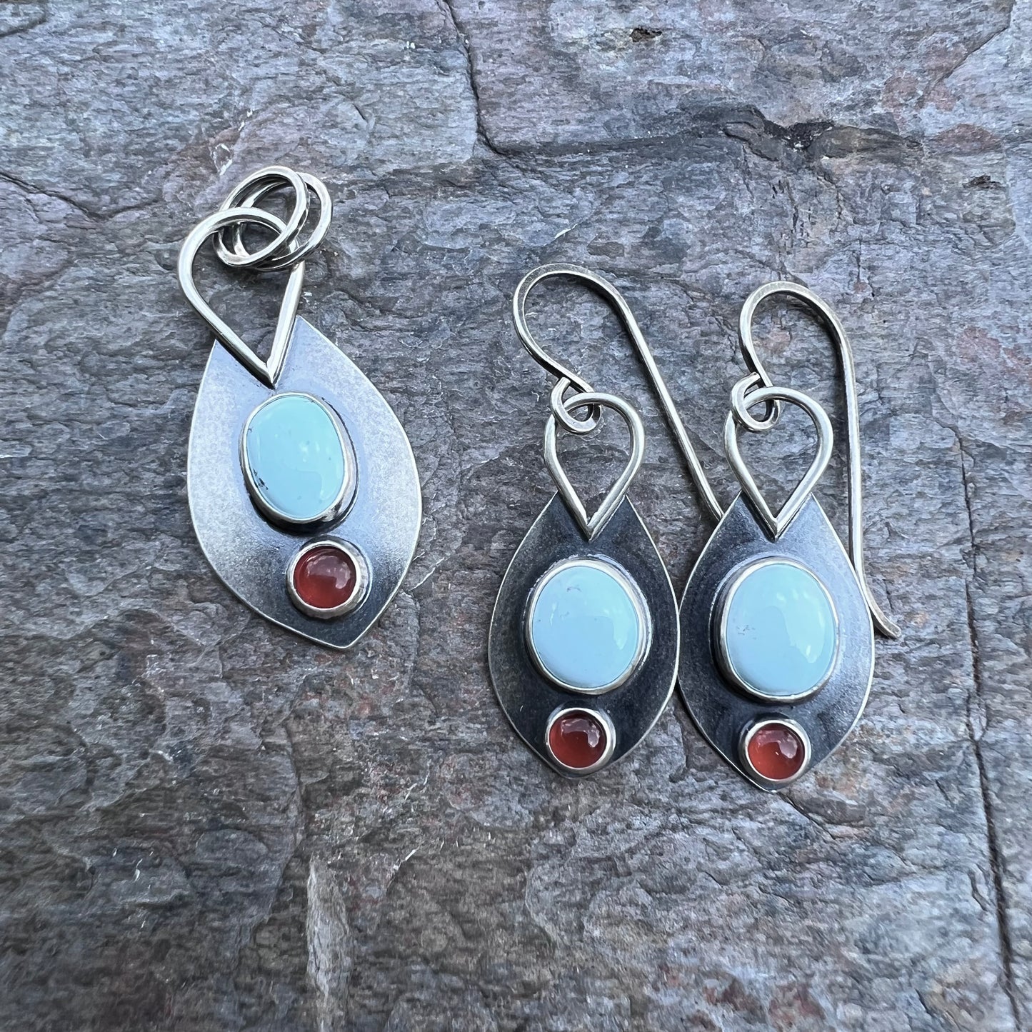 Turquoise and Carnelian Pendant - Handmade One-of-a-kind Pendant