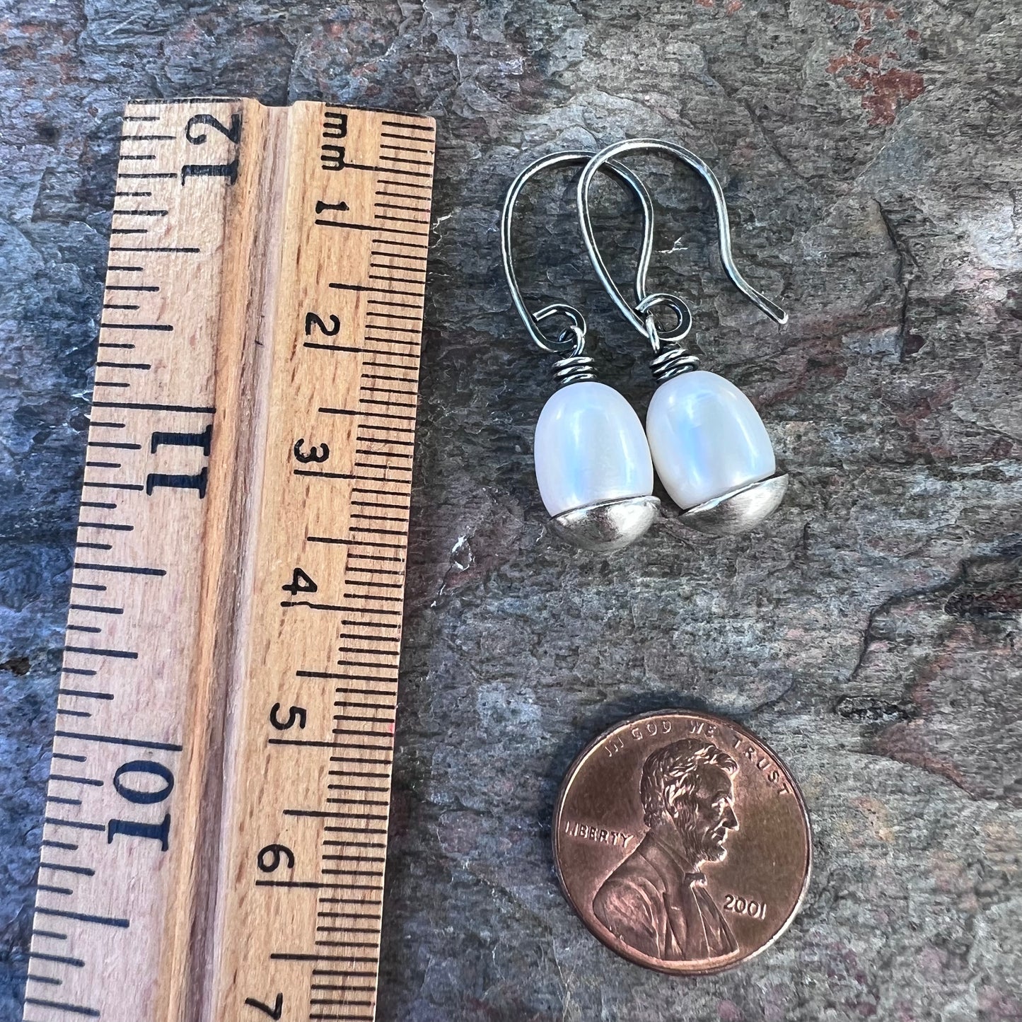 Sterling Silver Pearl Earrings - Handmade Silver Dangle Earrings with Genuine Pearls