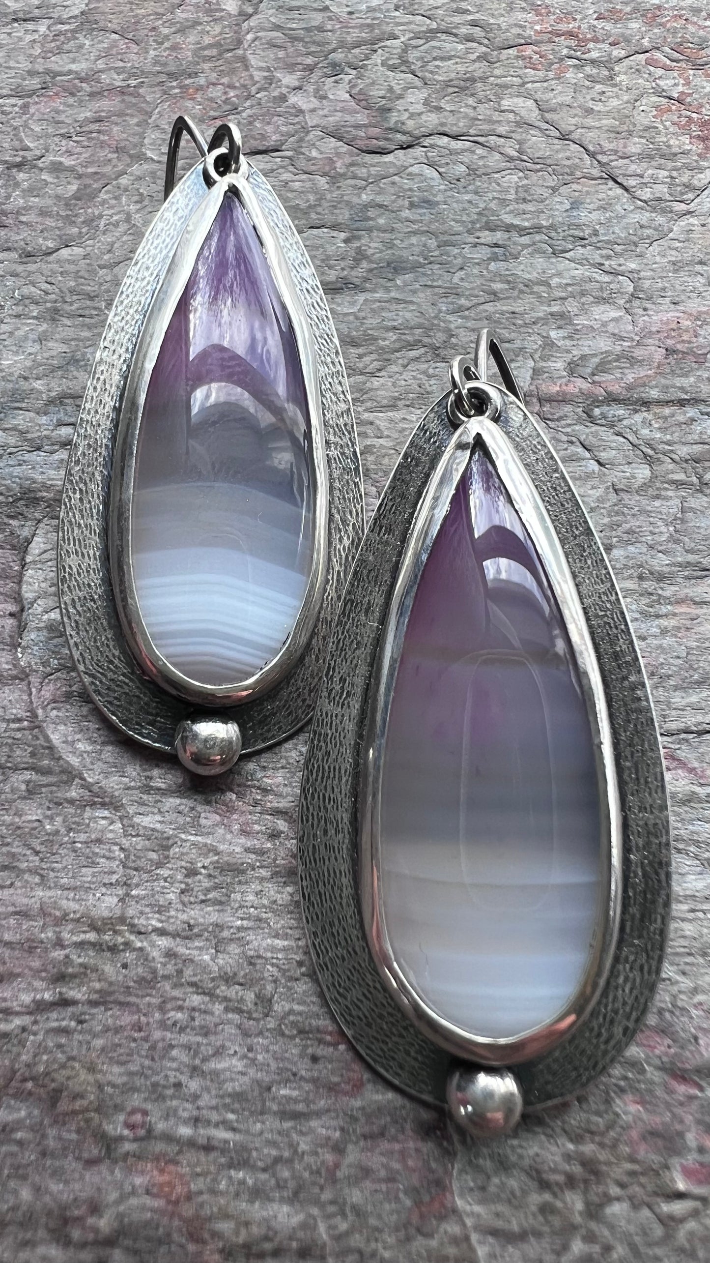 Purple Fluorite Sterling Silver Earrings - Handmade One-of-a-kind Earrings