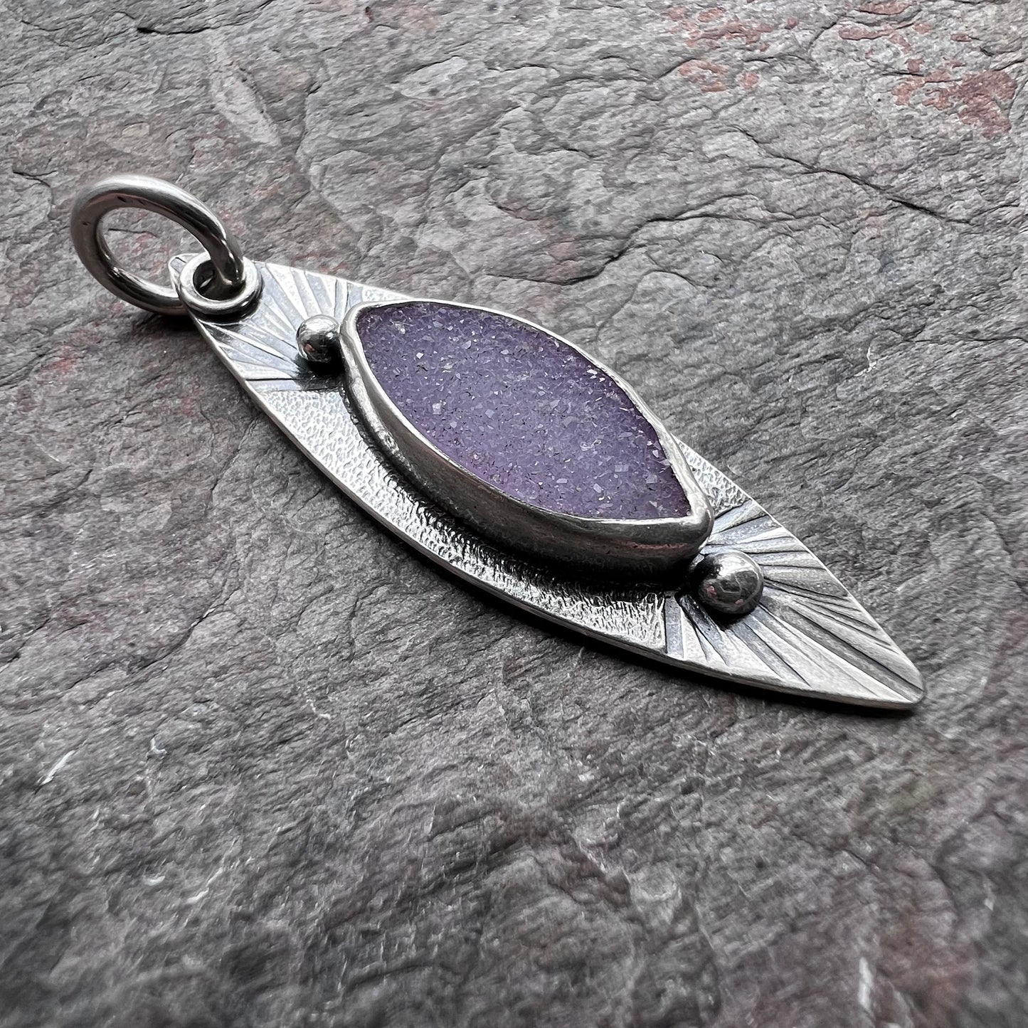 Sterling Silver Druzy Pendant - Handmade One-of-a-kind Druzy Marquise Pendant