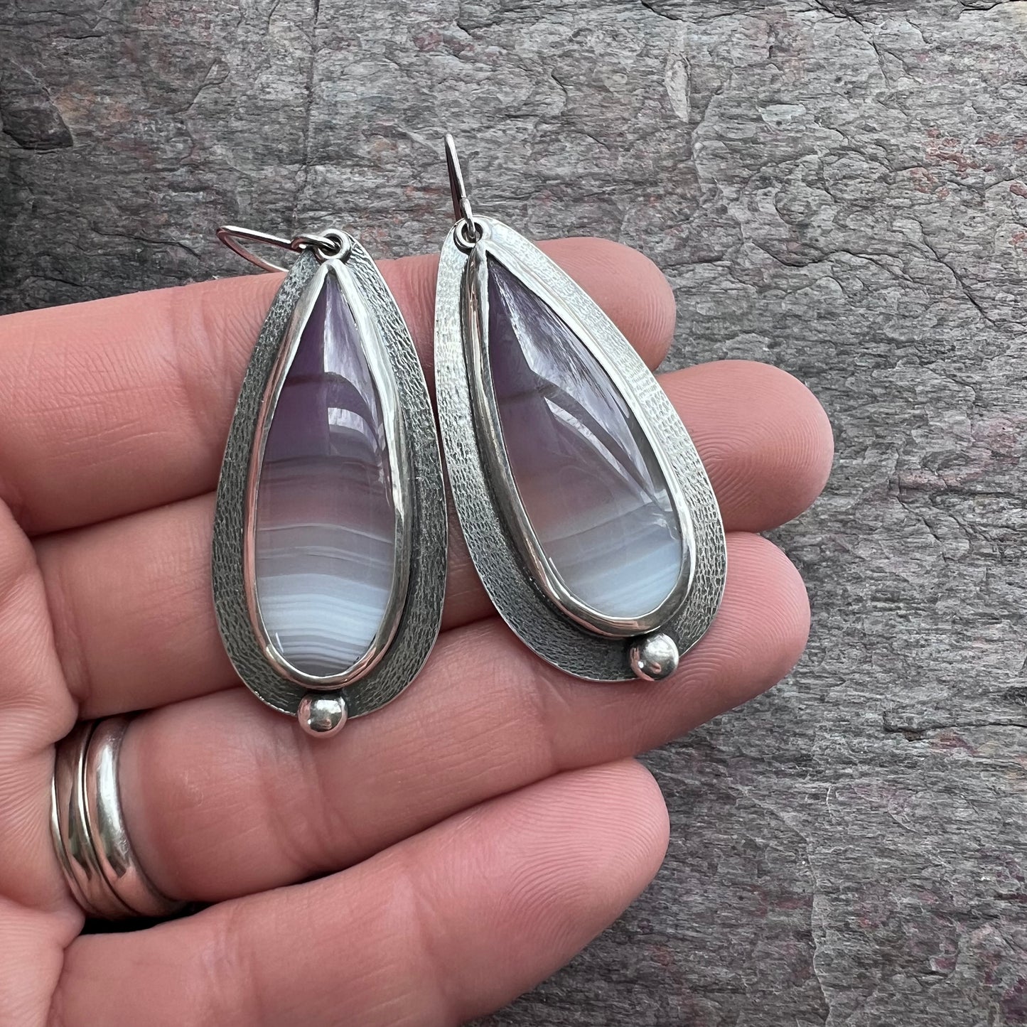 Purple Fluorite Sterling Silver Earrings - Handmade One-of-a-kind Earrings