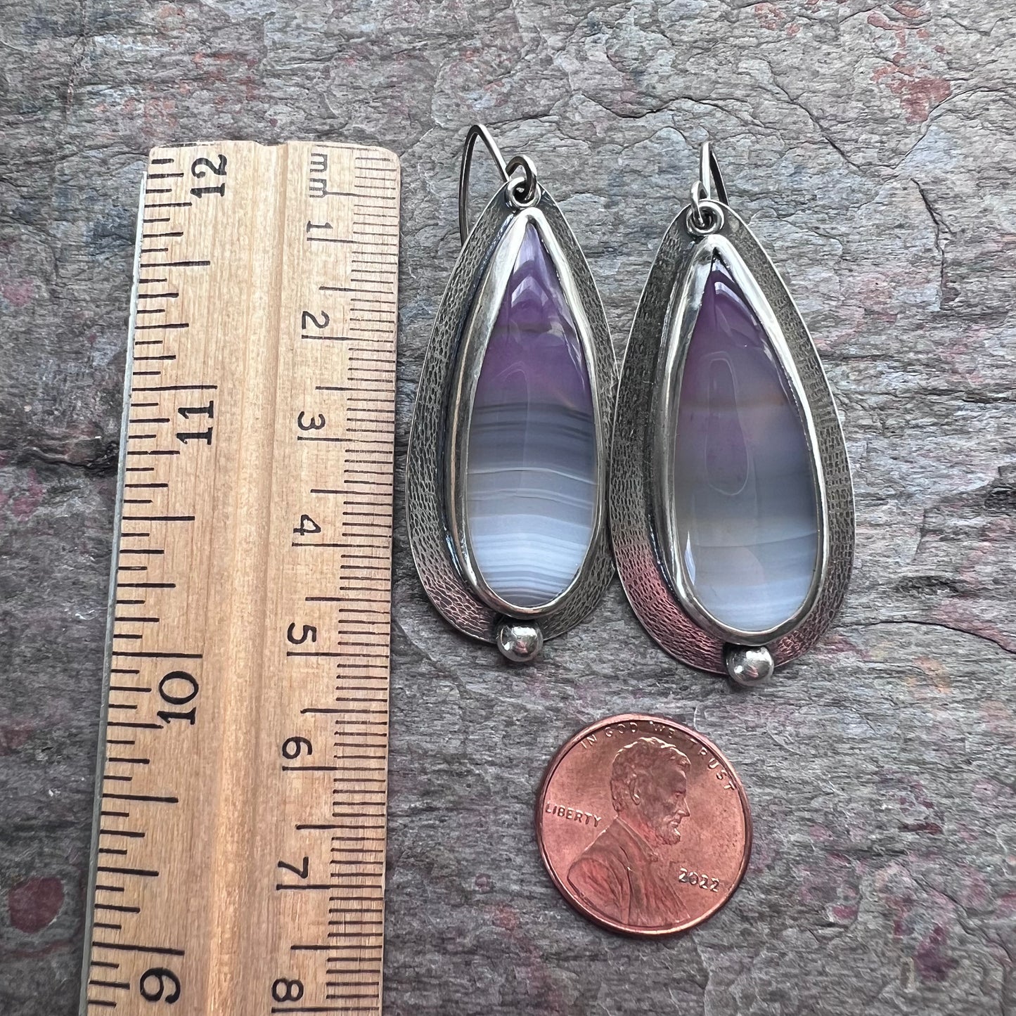 Purple Fluorite Sterling Silver Earrings - Handmade One-of-a-kind Earrings