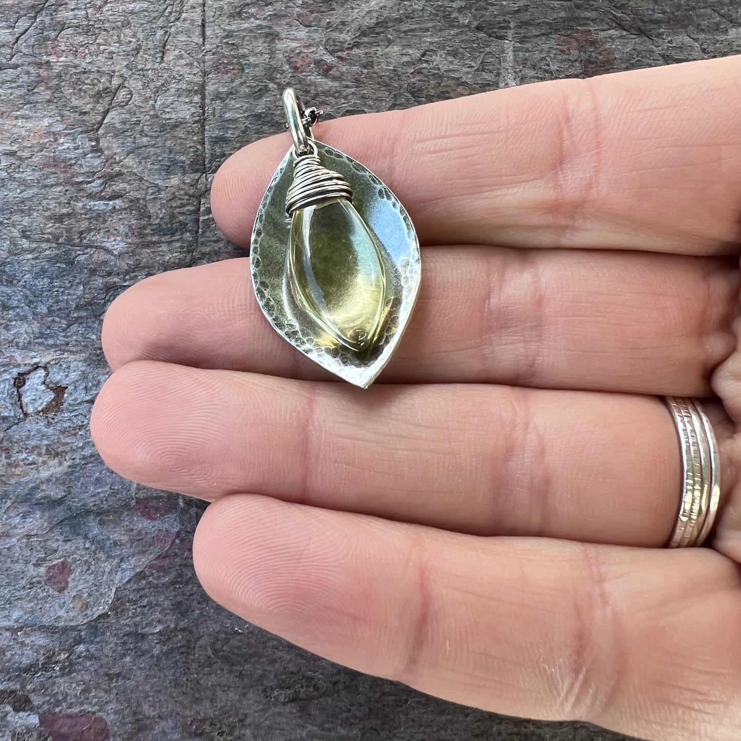 Lemon Quartz and Sterling Silver Necklace - Lemon Quartz and Sterling Silver Marquise Pendant on Sterling Silver Chain