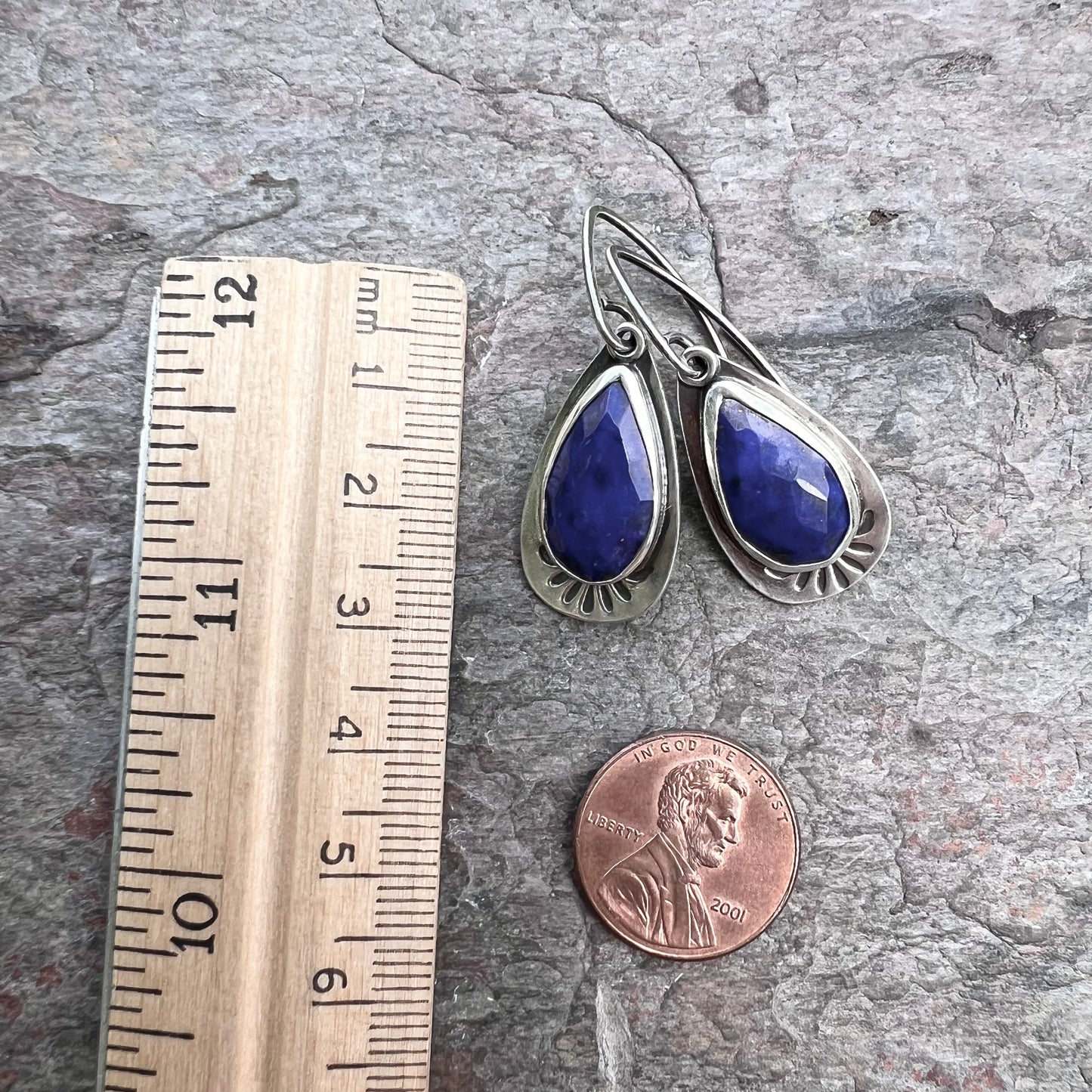 Lapis Lazuli Sterling Silver Teardrop Earrings - Handmade One-of-a-kind Earrings
