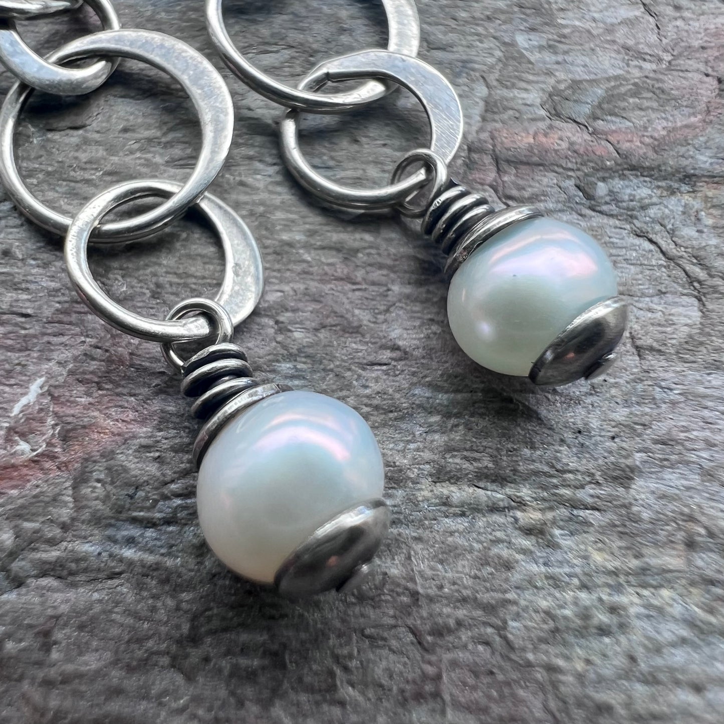 Pearl and Sterling Silver Chain Earrings