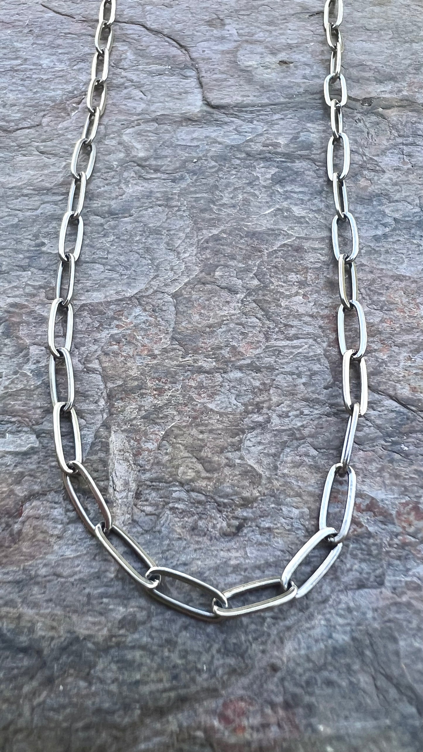 Sterling Silver Rectangular Cable Chain with Handmade Hook Clasp and 3-inch Extender (3.25x8mm Link Size)