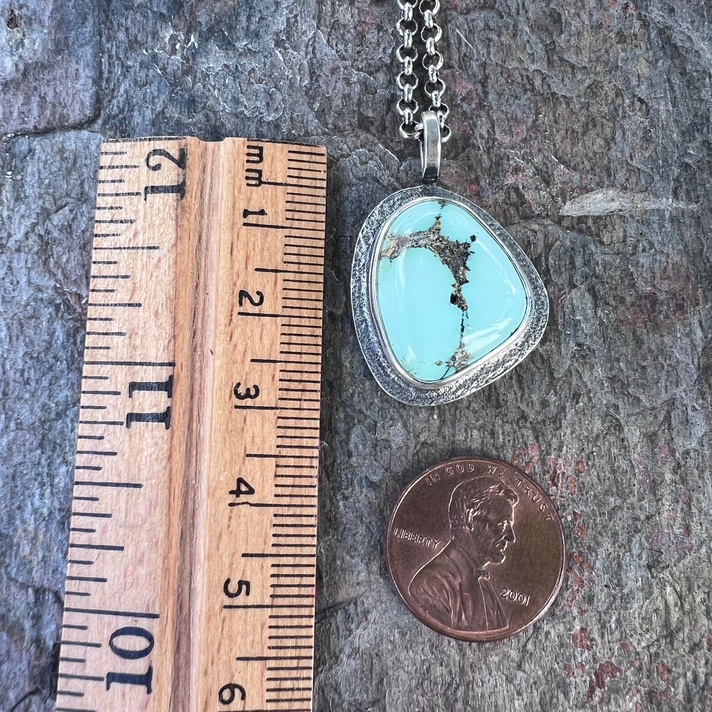 Sterling Silver Turquoise Freeform Necklace - One-of-a-Kind Turquoise Pendant on Sterling Silver Chain