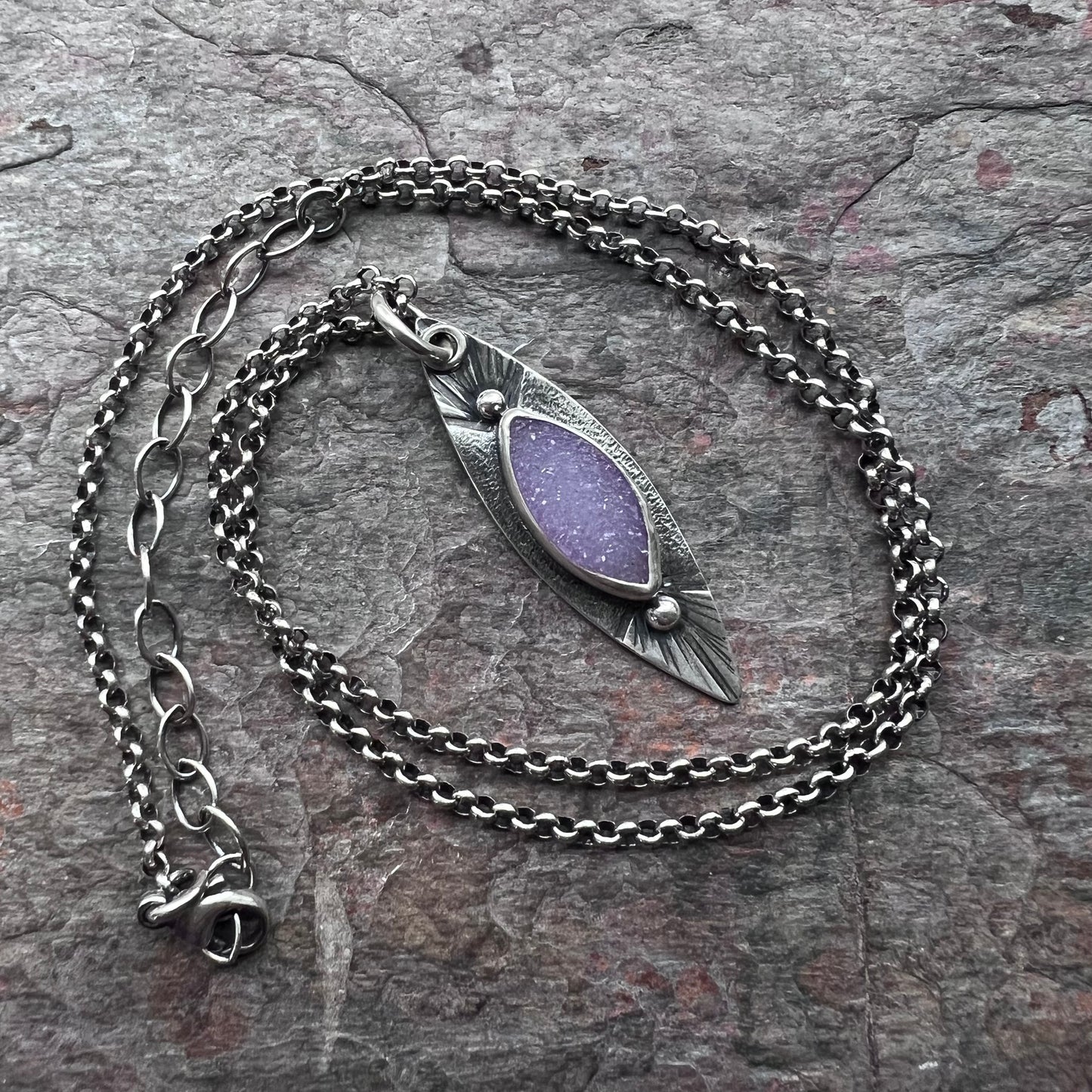 Sterling Silver Druzy Pendant - Handmade One-of-a-kind Druzy Marquise Pendant
