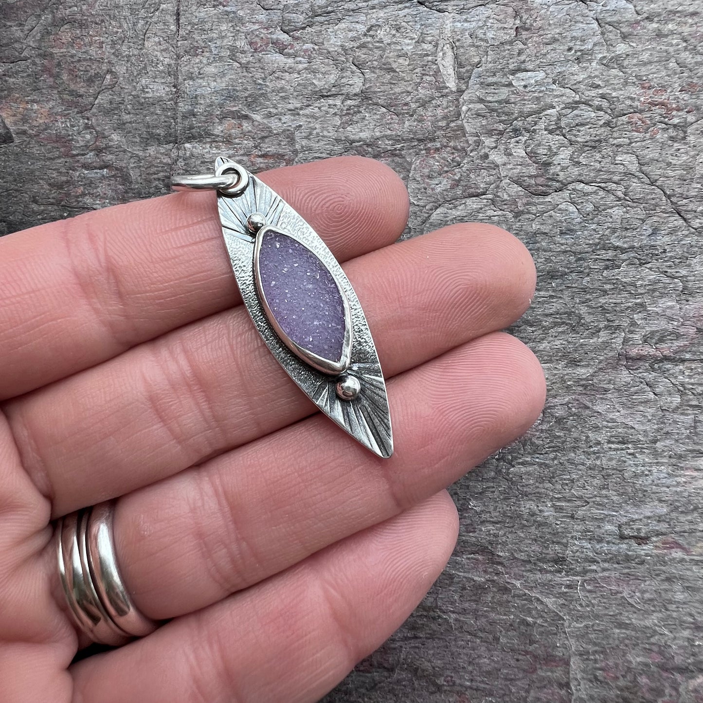 Sterling Silver Druzy Pendant - Handmade One-of-a-kind Druzy Marquise Pendant