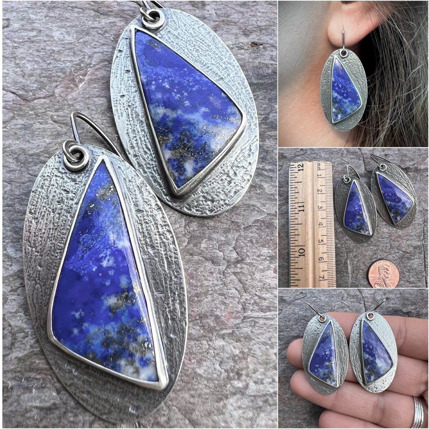 Lapis Lazuli Sterling Silver Statement Earrings - Handmade One-of-a-kind Earrings