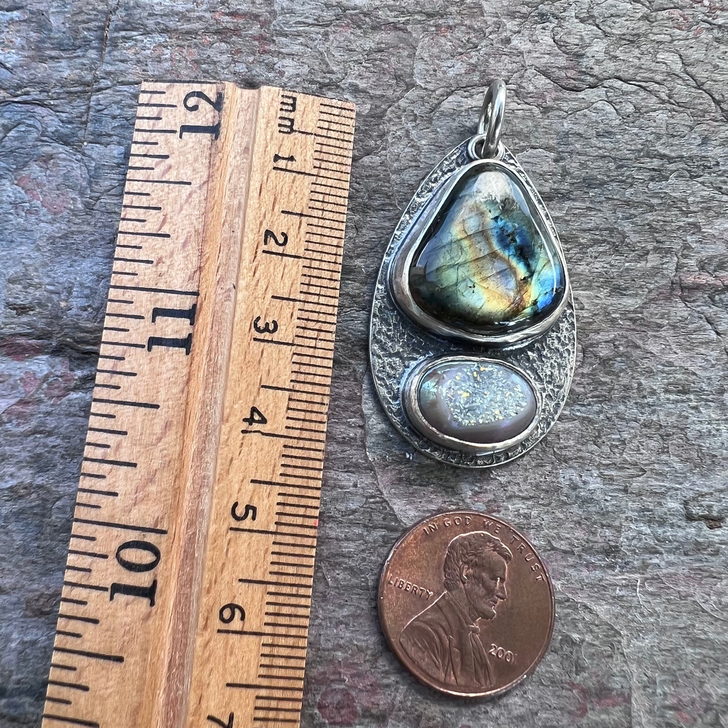Labradorite and Agate Druzy Sterling Silver Pendant - One-of-a-Kind Handmade Pendant