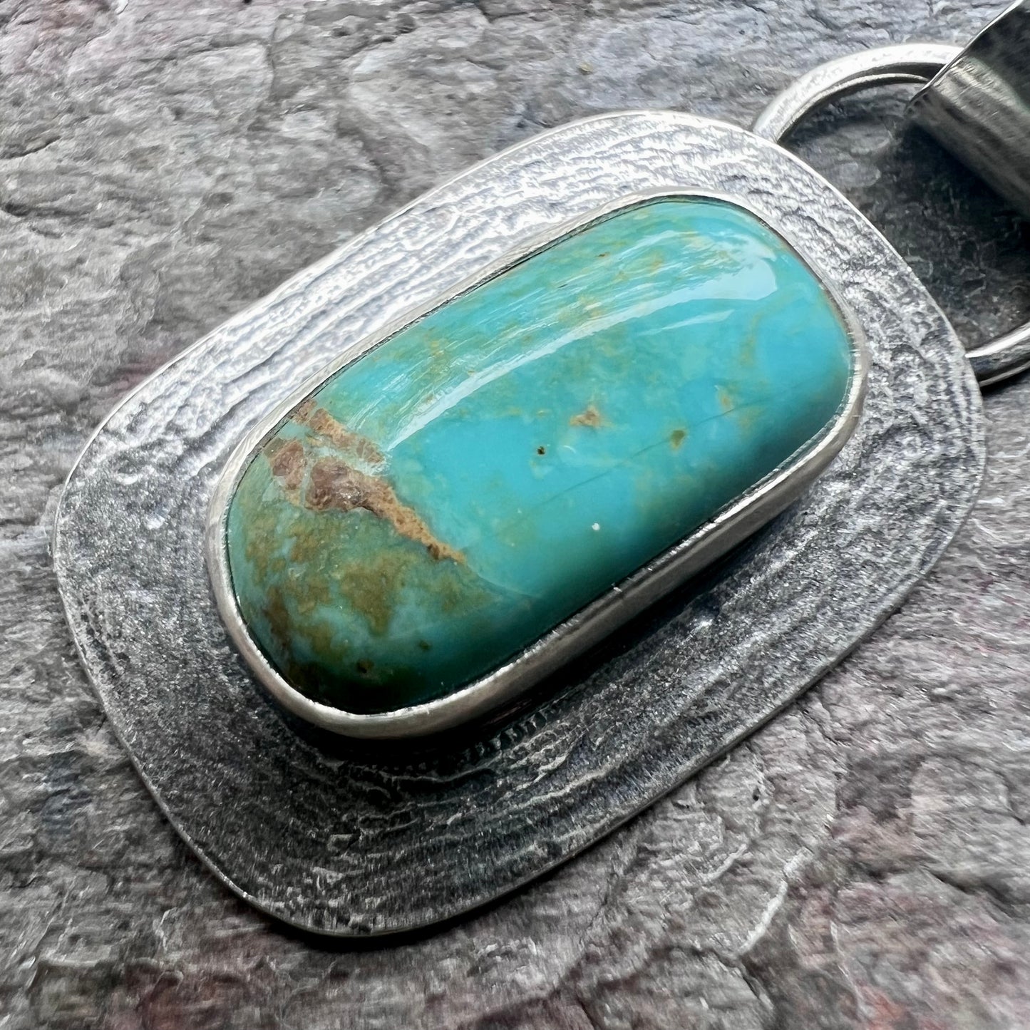 Turquoise Sterling Silver Rectangular Pendant - One-of-a-Kind Handmade Pendant