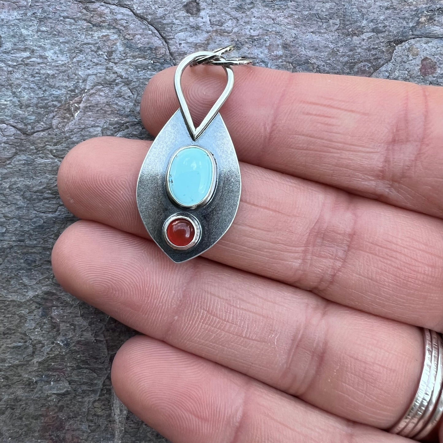 Turquoise and Carnelian Pendant - Handmade One-of-a-kind Pendant