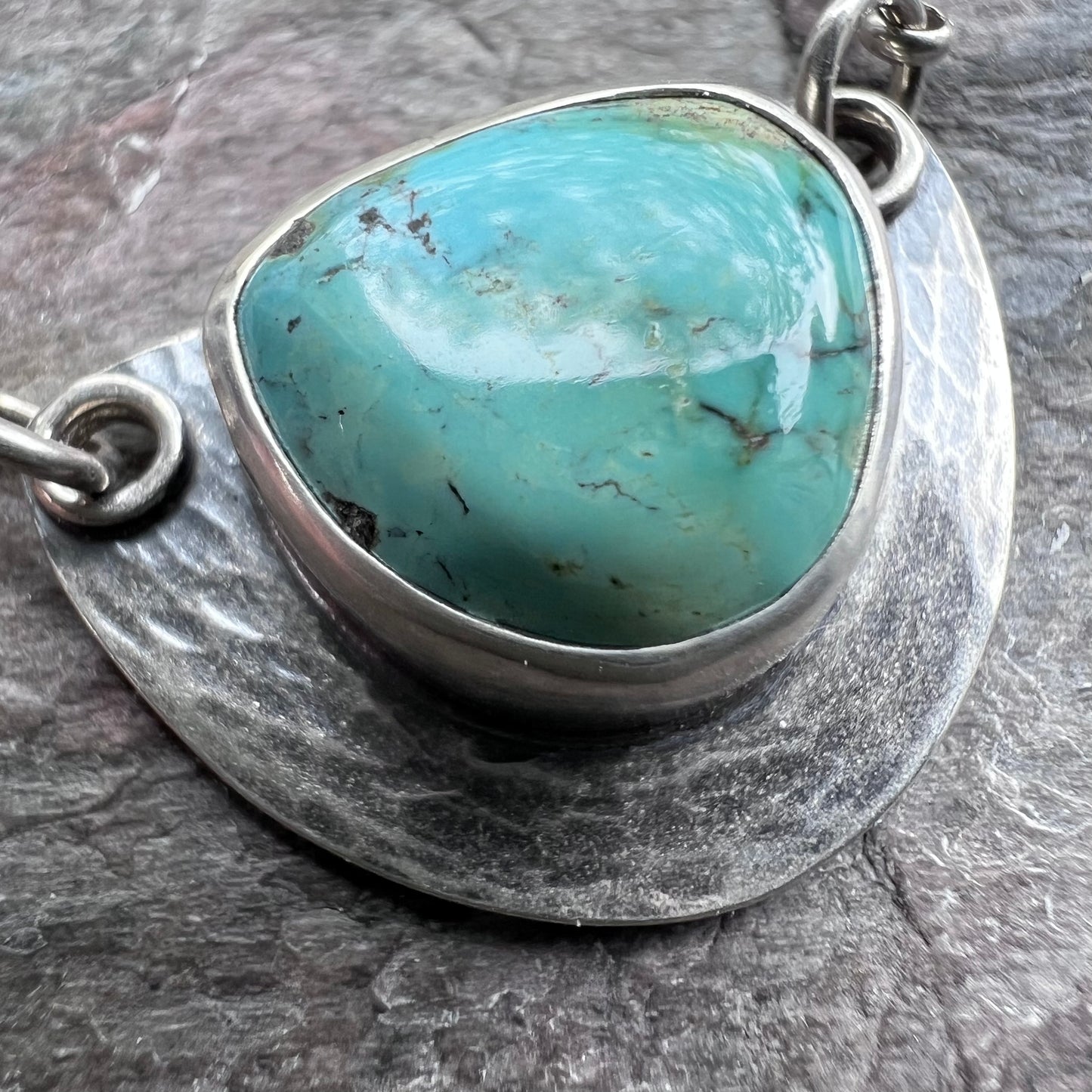 Sterling Silver Turquoise Half Moon Pendant - One-of-a-Kind Turquoise Semicircle Necklace