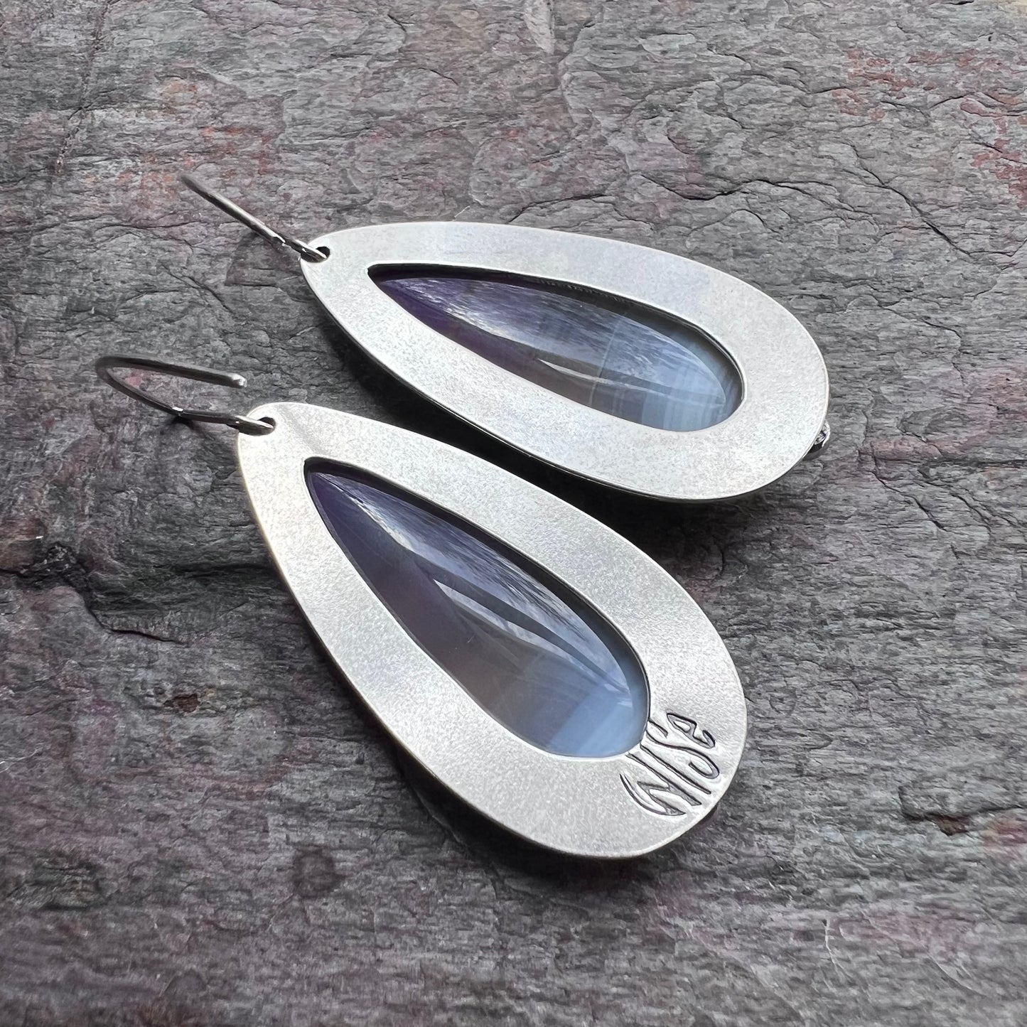 Purple Fluorite Sterling Silver Earrings - Handmade One-of-a-kind Earrings
